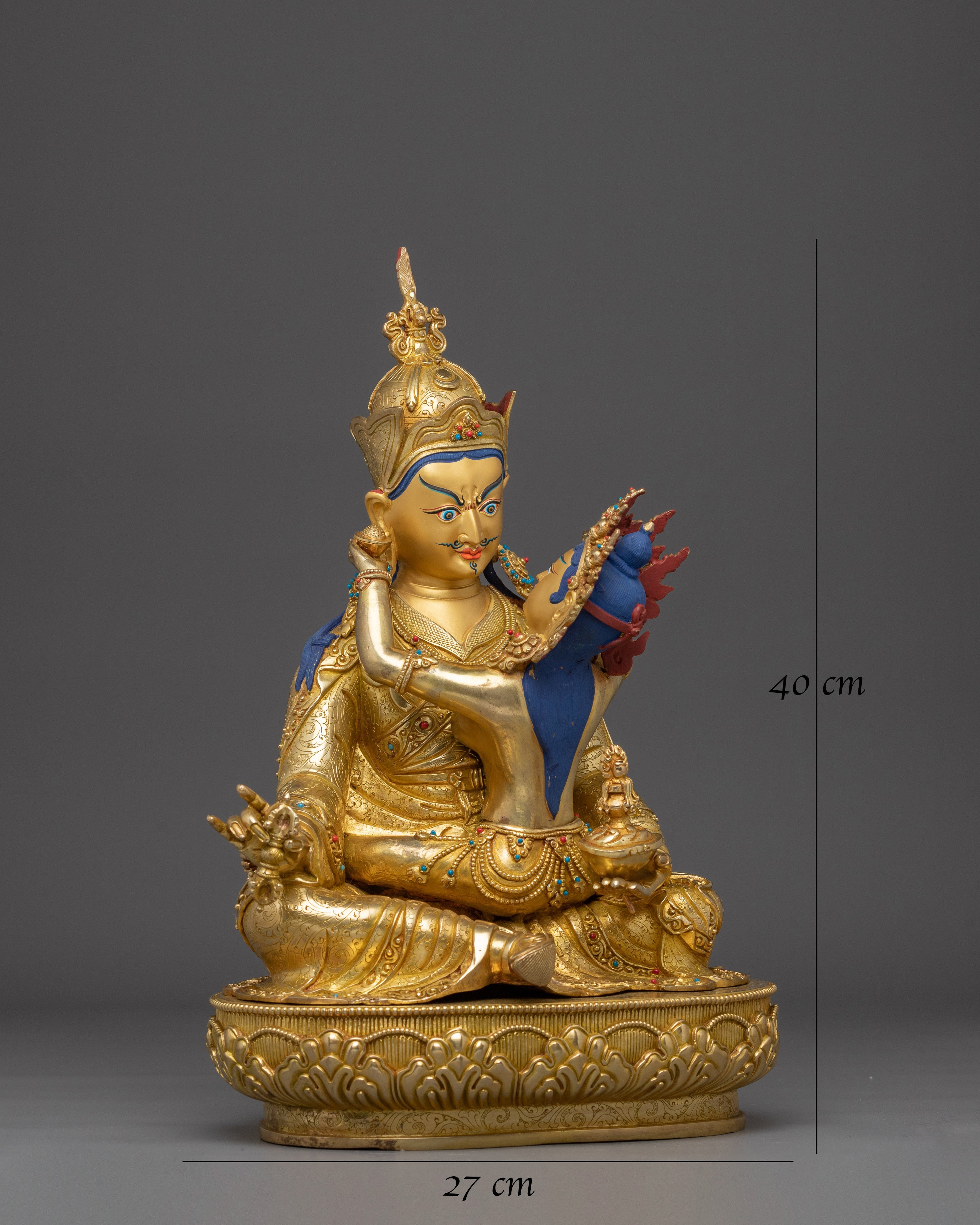 15.75 Inches Guru rinpoche with Consort Statue | Nepali Gold Gilded Art
