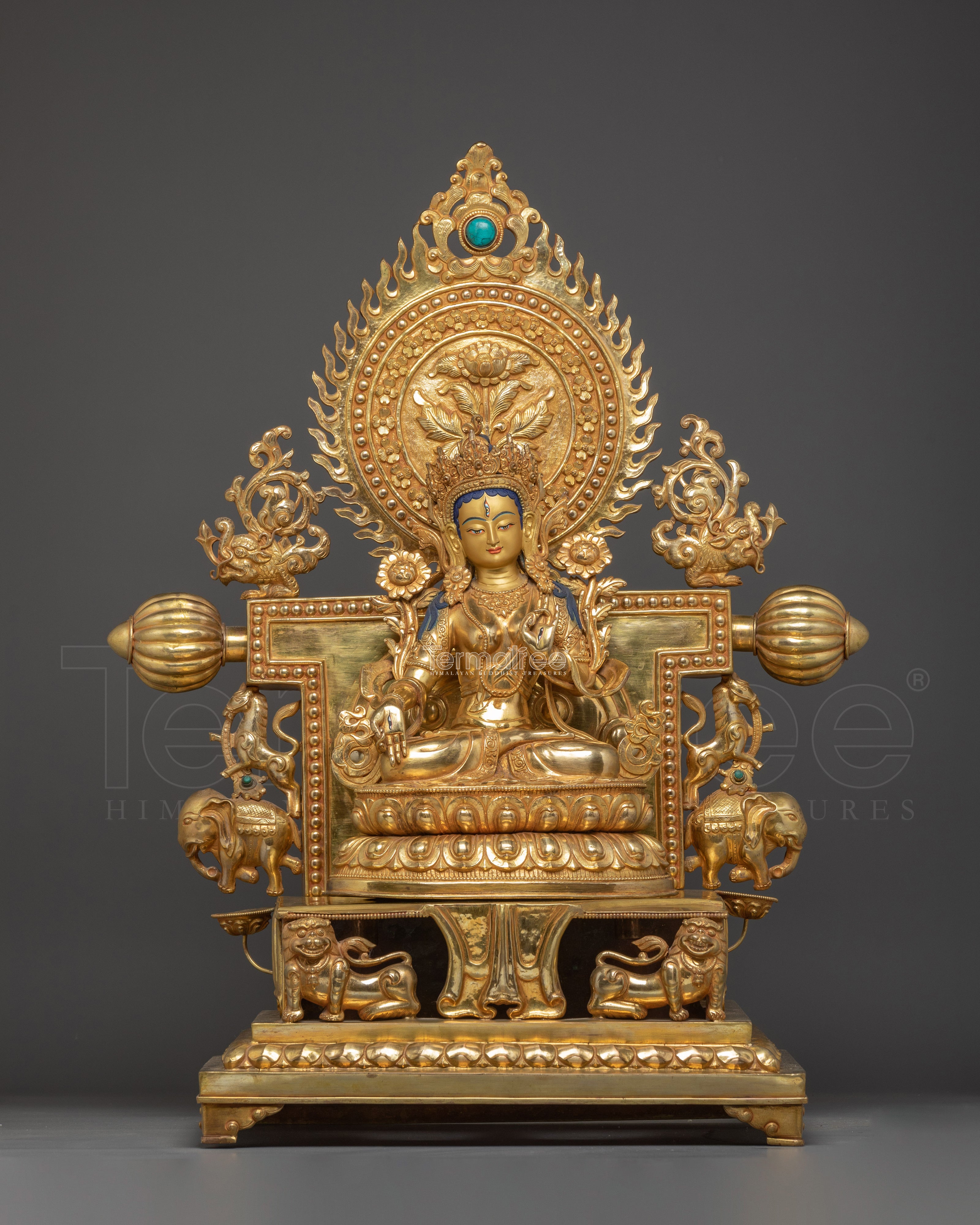 Handmade Buddhist White Tara Statue on Throne