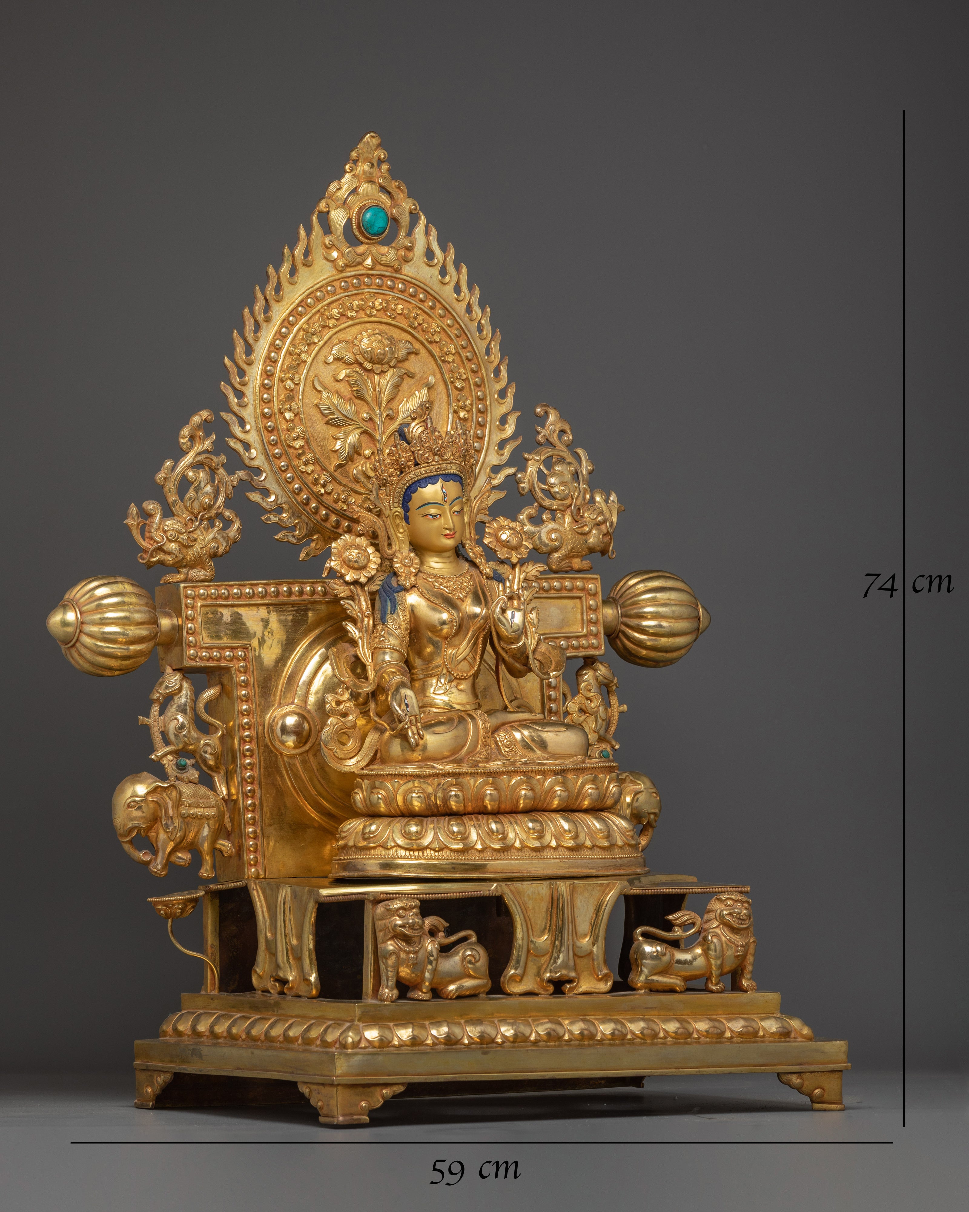 Handmade Buddhist White Tara Statue on Throne