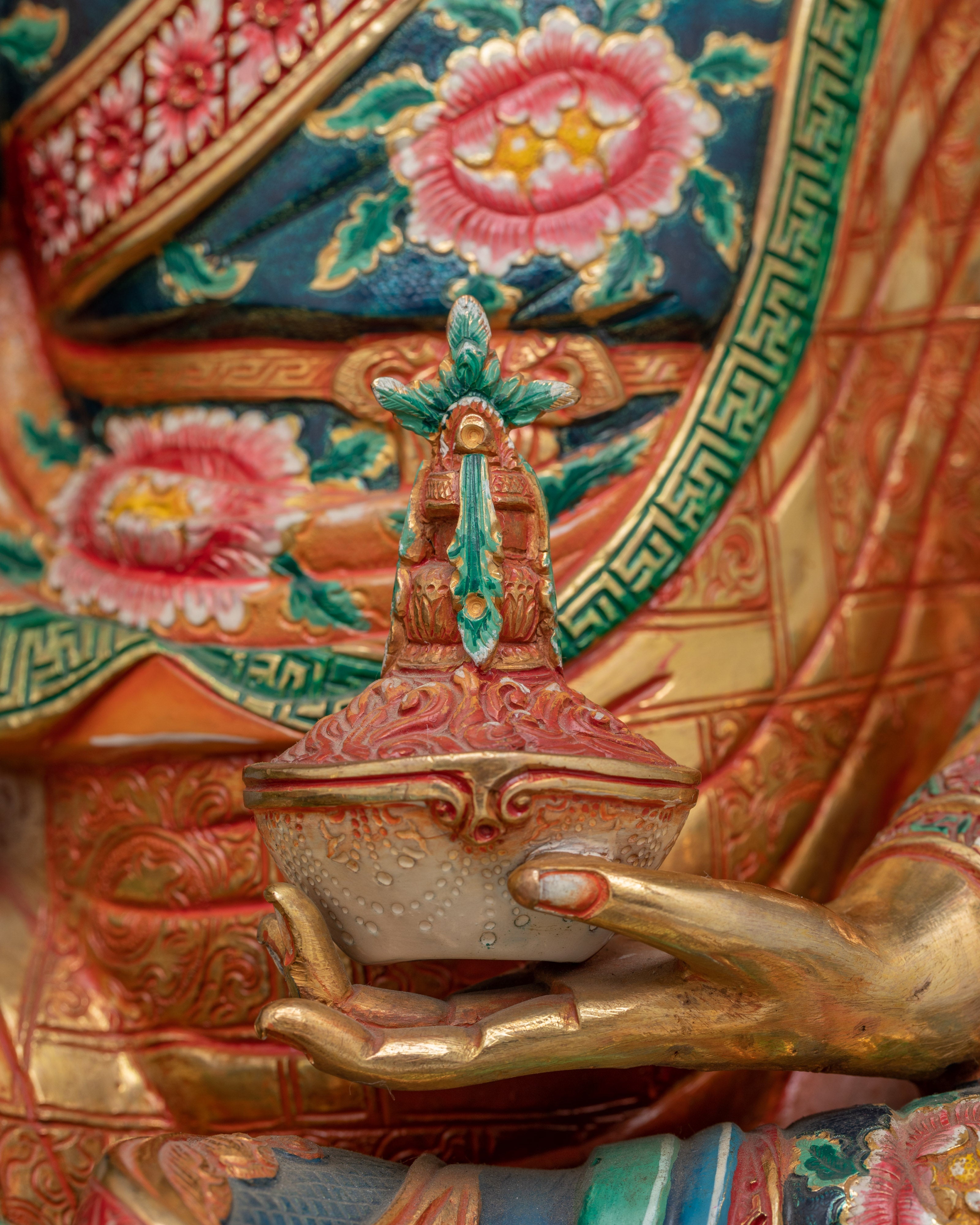 Colorful Guru Rinpoche Statue in 24K Gold | A Symbol of Wisdom & Protection