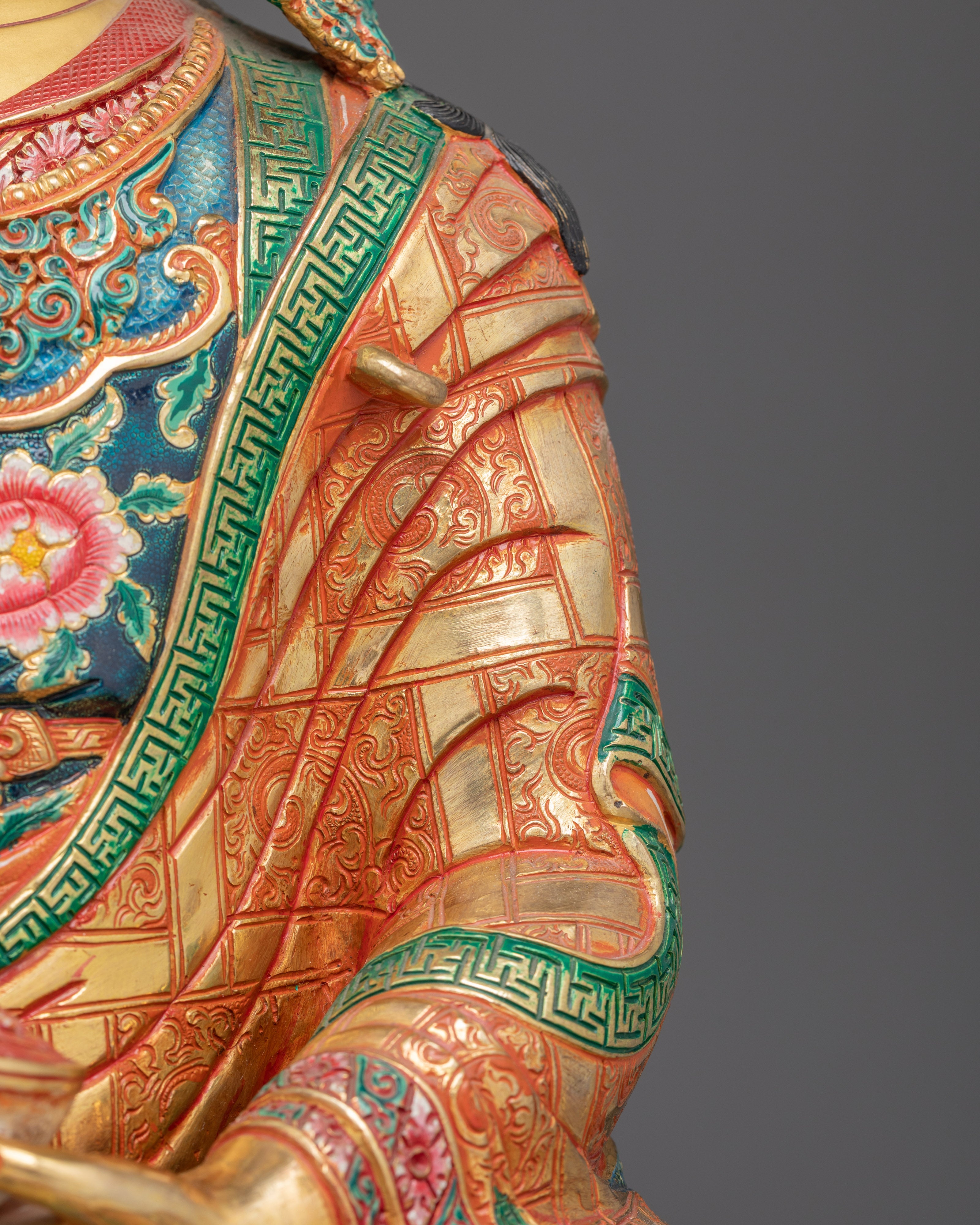 Colorful Guru Rinpoche Statue in 24K Gold | A Symbol of Wisdom & Protection