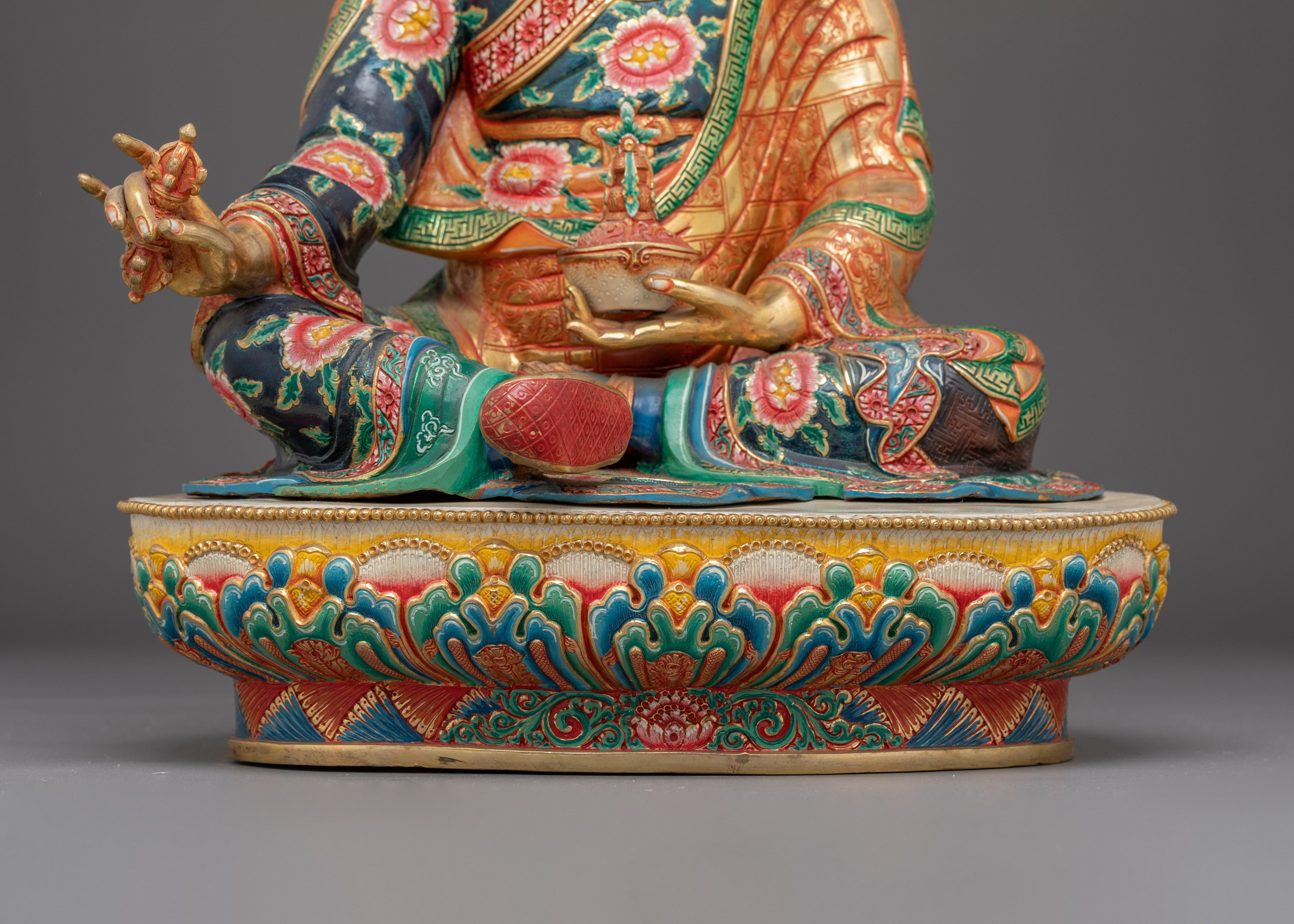 Colorful Guru Rinpoche Statue in 24K Gold | A Symbol of Wisdom & Protection