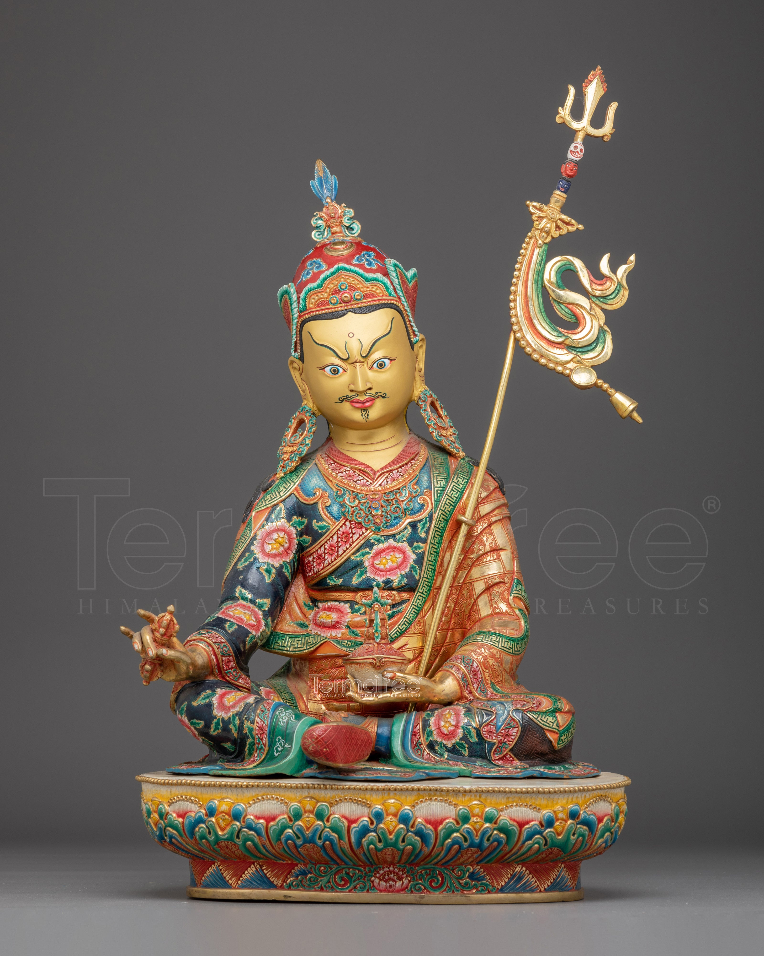 Colorful Guru Rinpoche Statue in 24K Gold | A Symbol of Wisdom & Protection