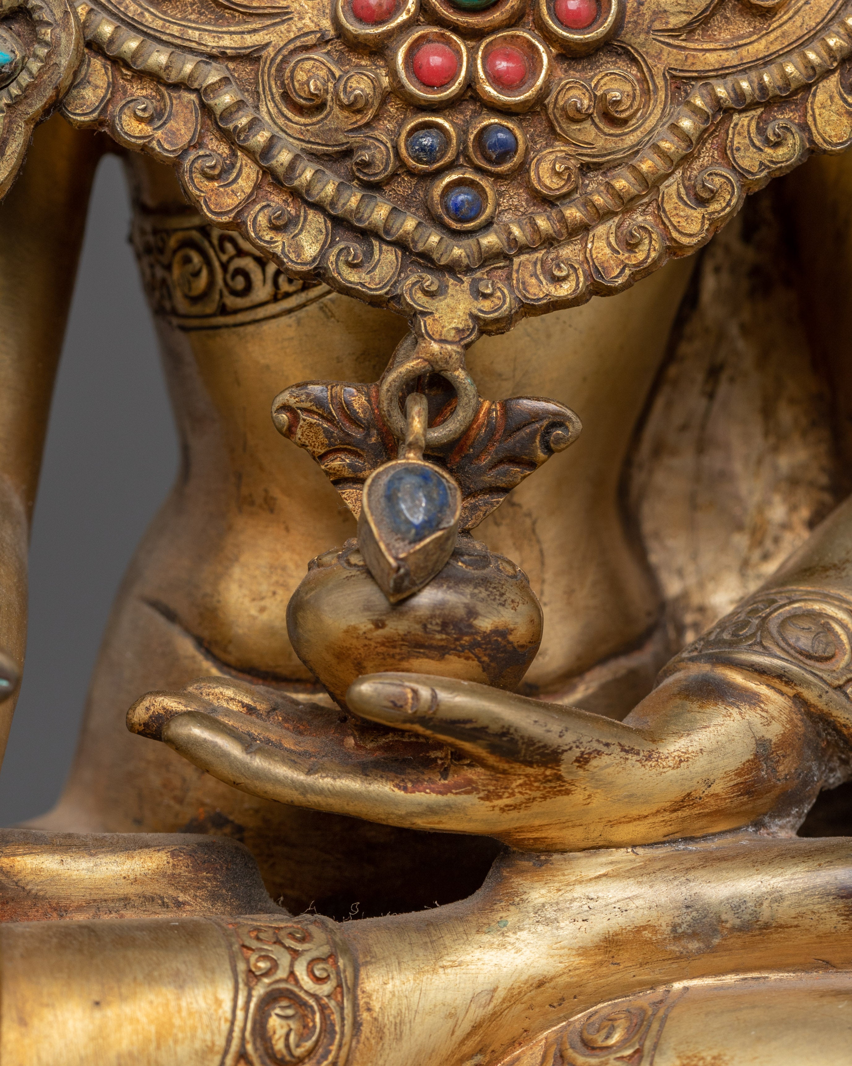 Gold Gilded Copper Medicine Buddha Art - Healing Deity in Buddhism