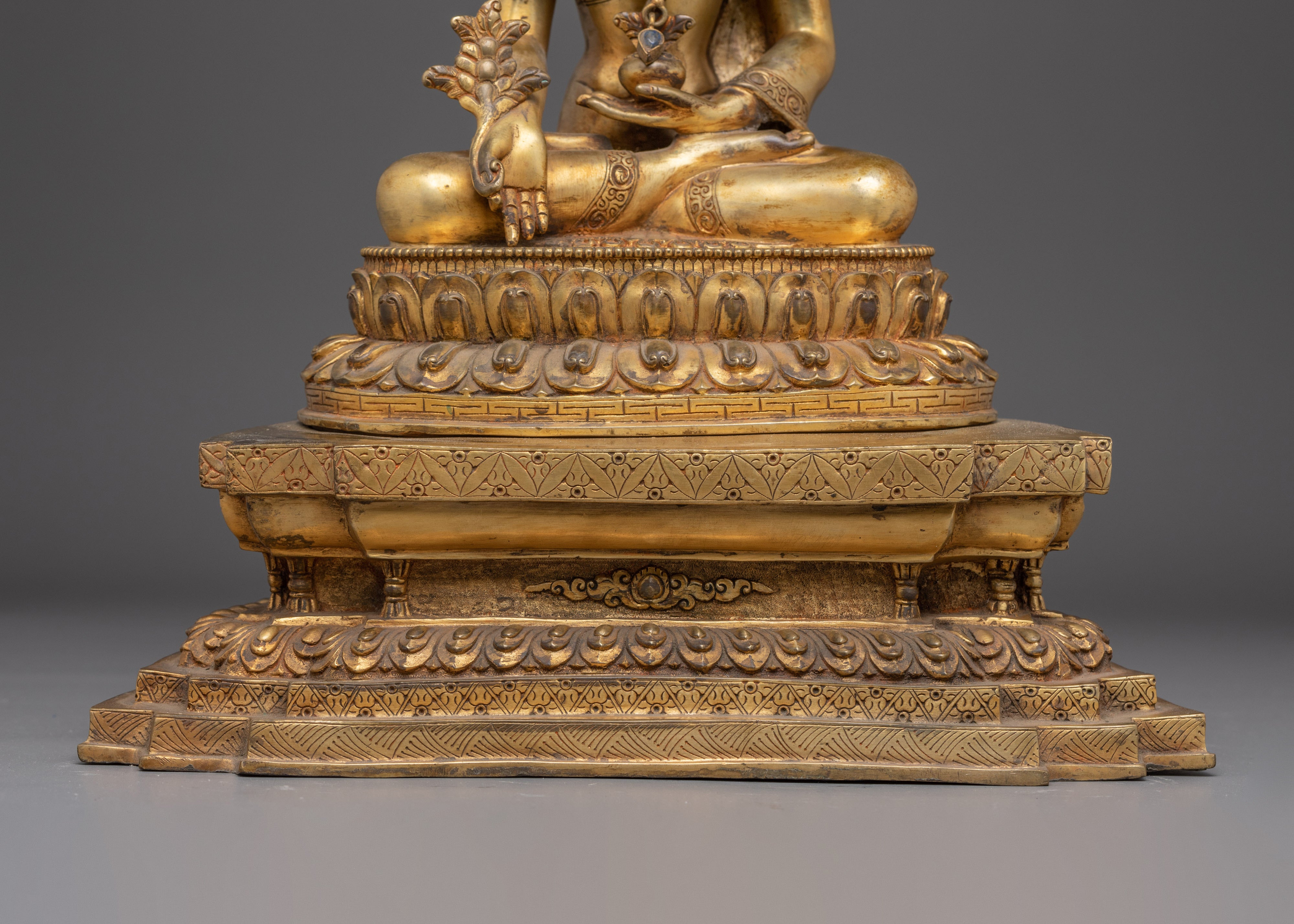 Gold Gilded Copper Medicine Buddha Art - Healing Deity in Buddhism
