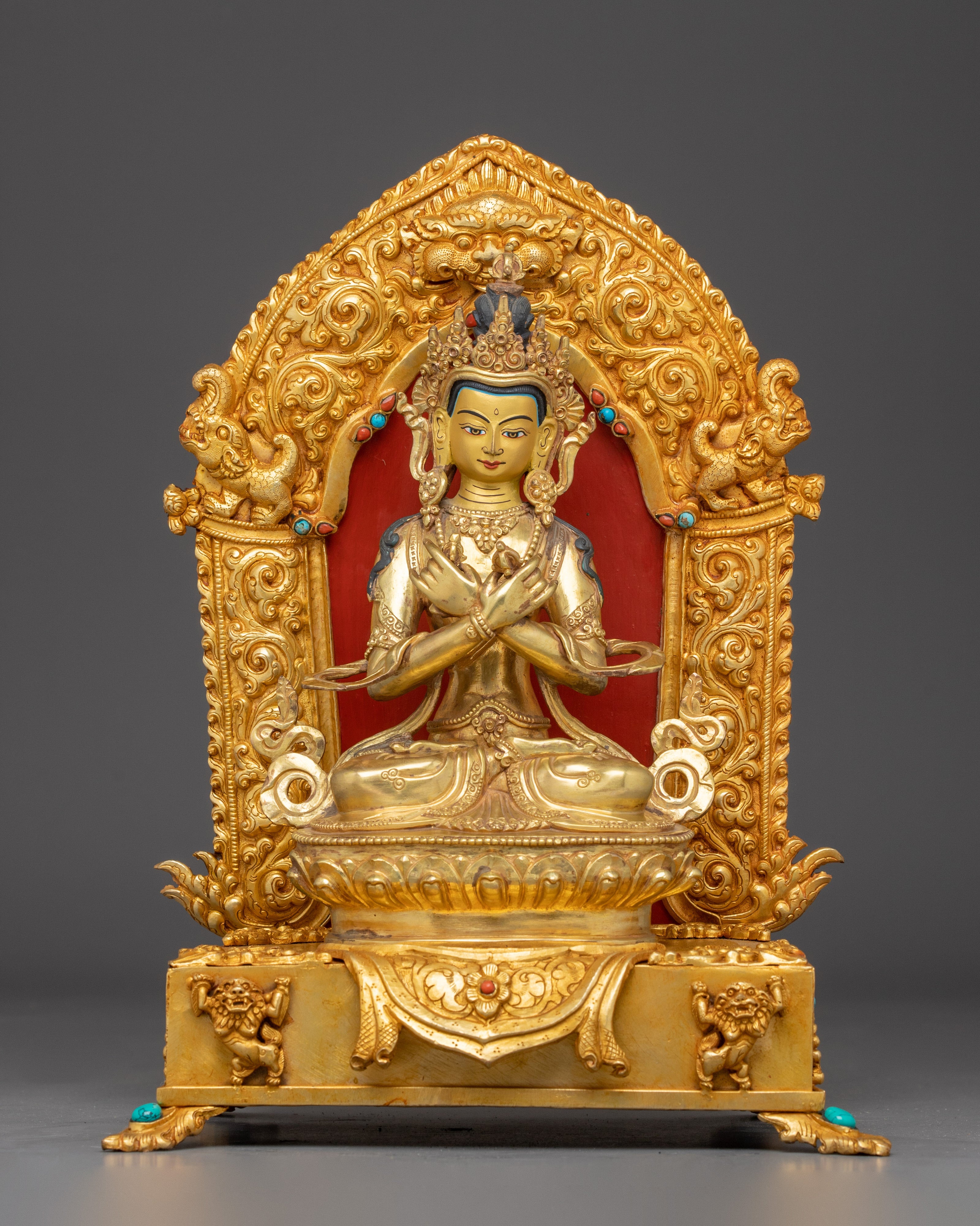 Sacred Vajradhara on Throne Statue | Himalayan Gold Gilded Art