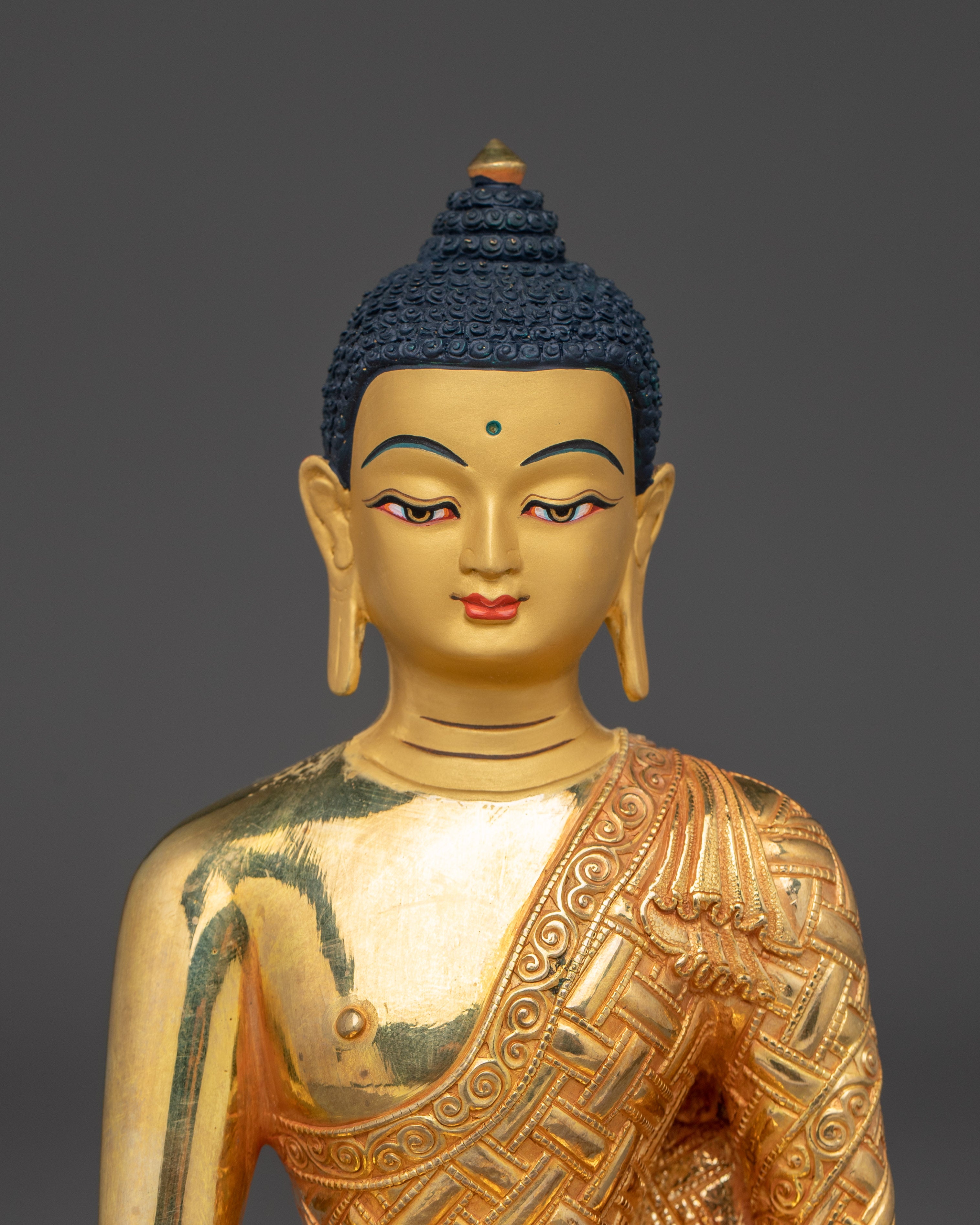 Golden Shakyamuni Buddha Art, Wisdom Guide | Himalayan Nepali Crafted Icon