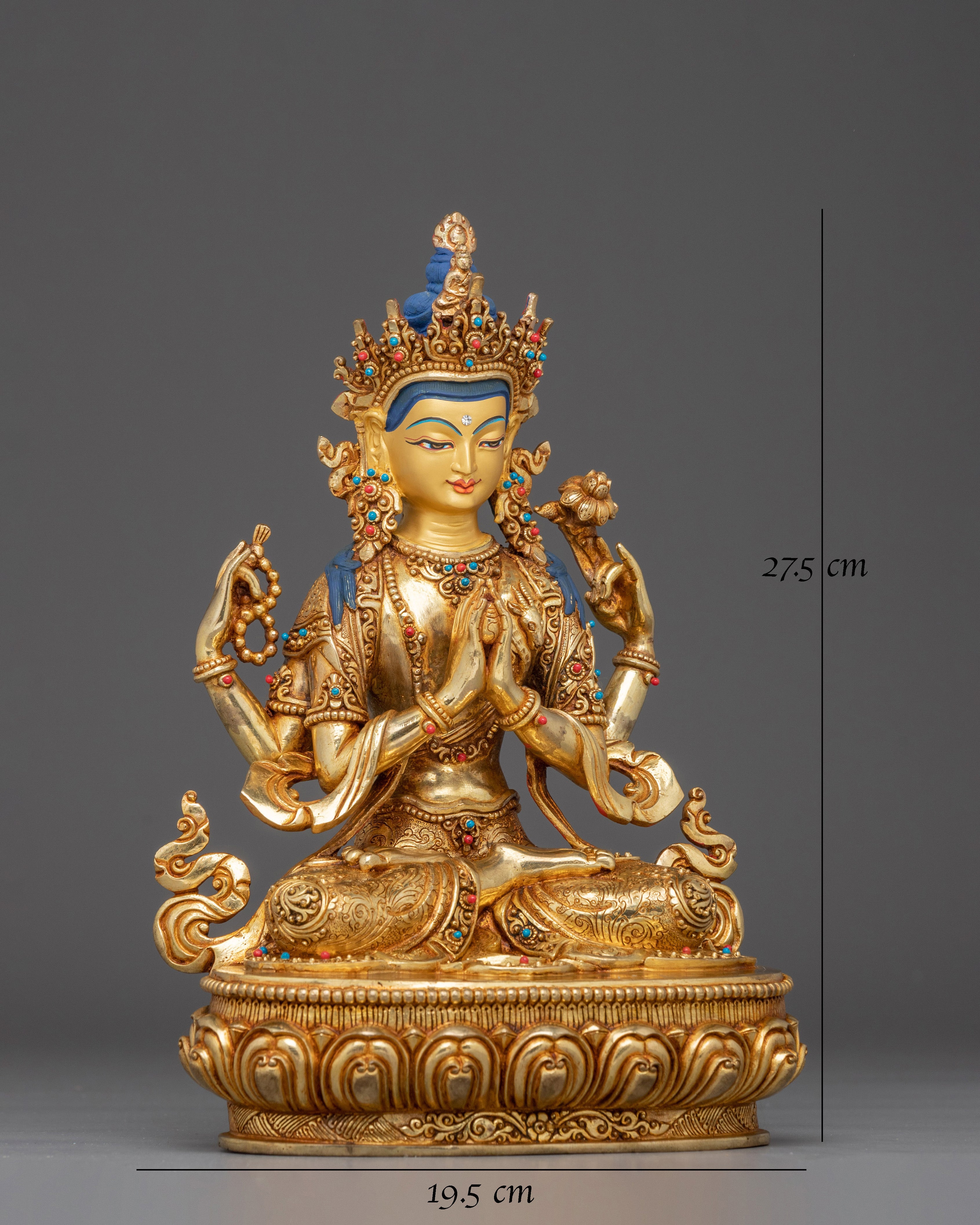 Golden Chenrezig Statue: The Bodhisattva of Compassion 