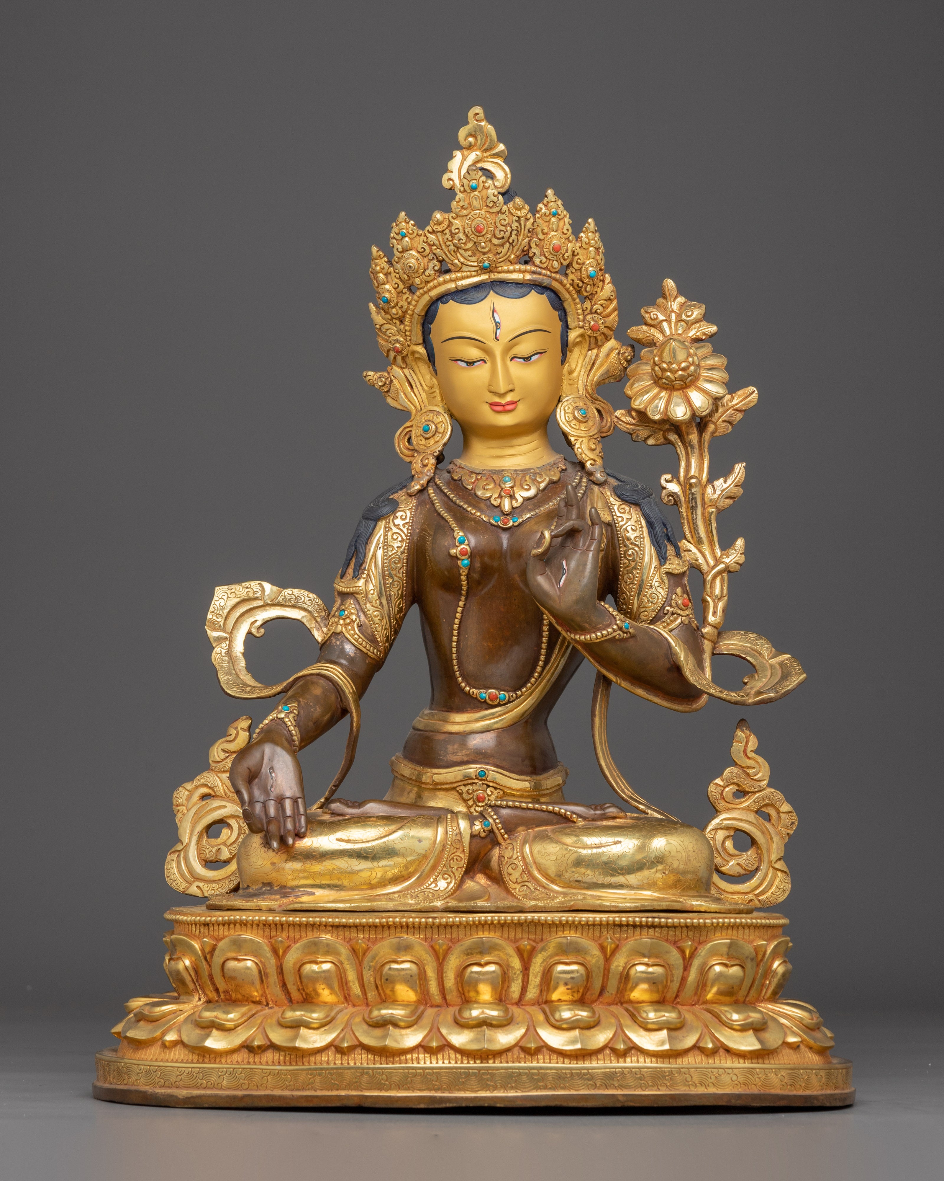 Seven-Eyed Deity White Tara Golden Figurine 