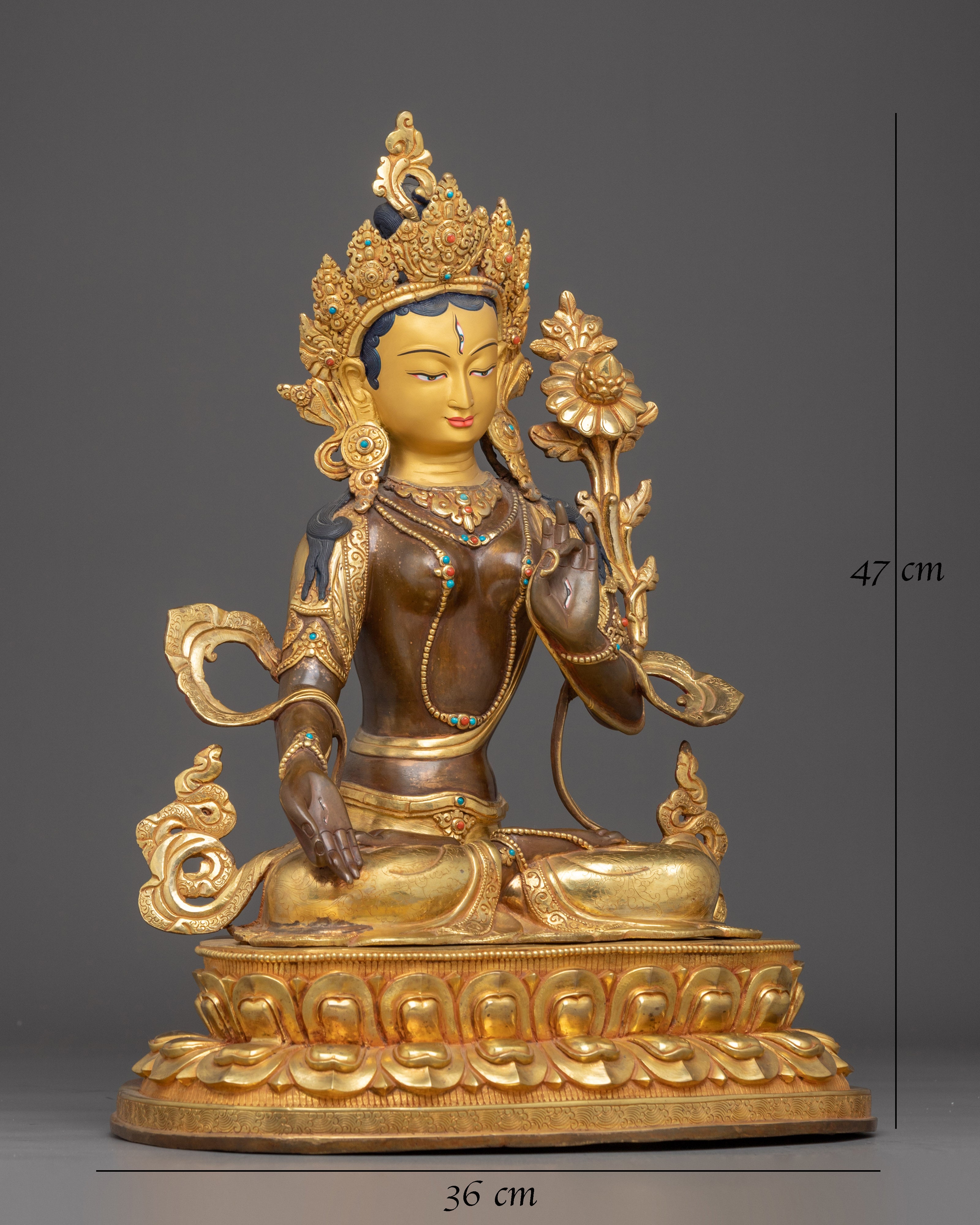 Seven-Eyed Deity White Tara Golden Figurine 