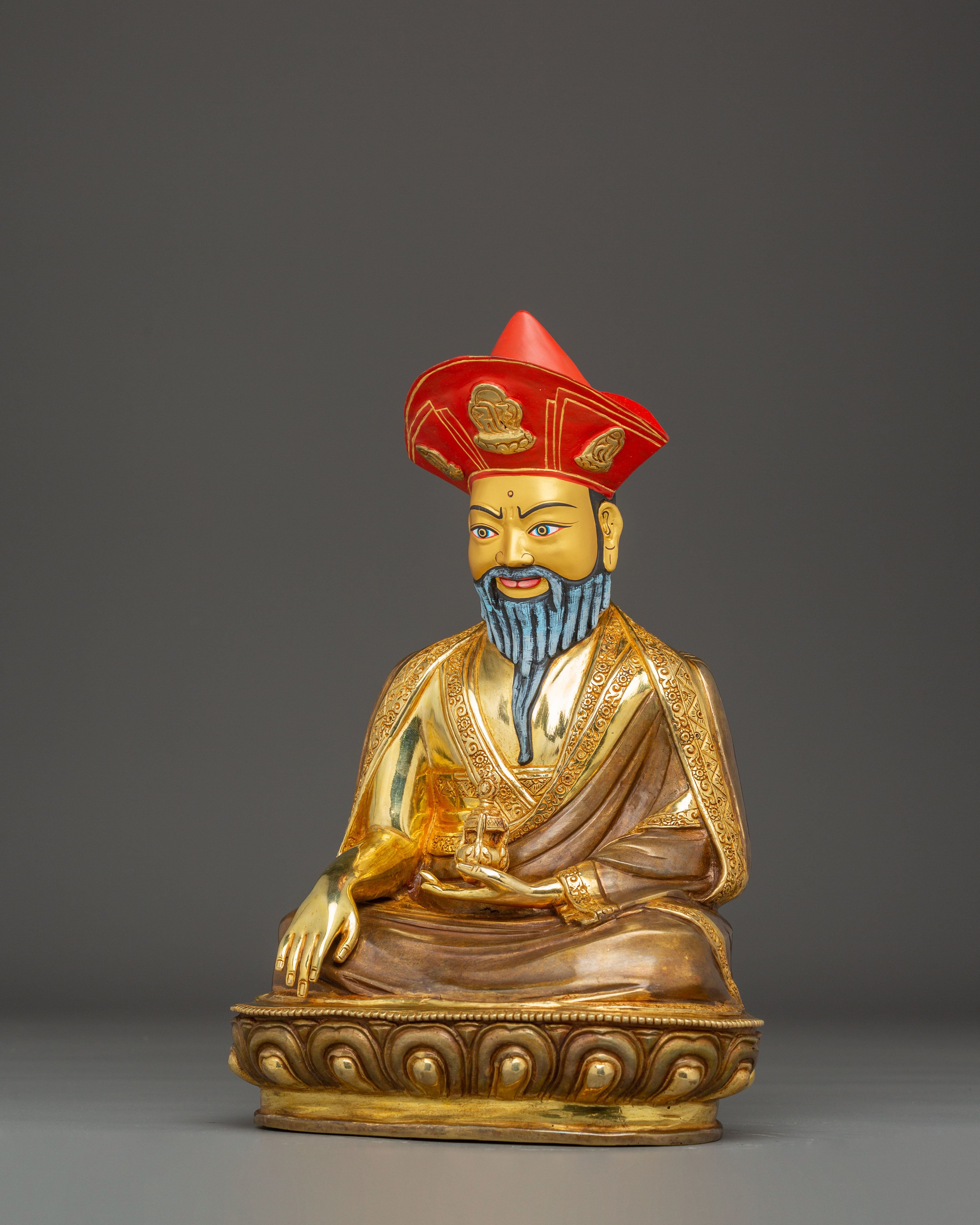 Tibetan Master Zabdrung Rinpoche - 24K Gold Gilded Statue