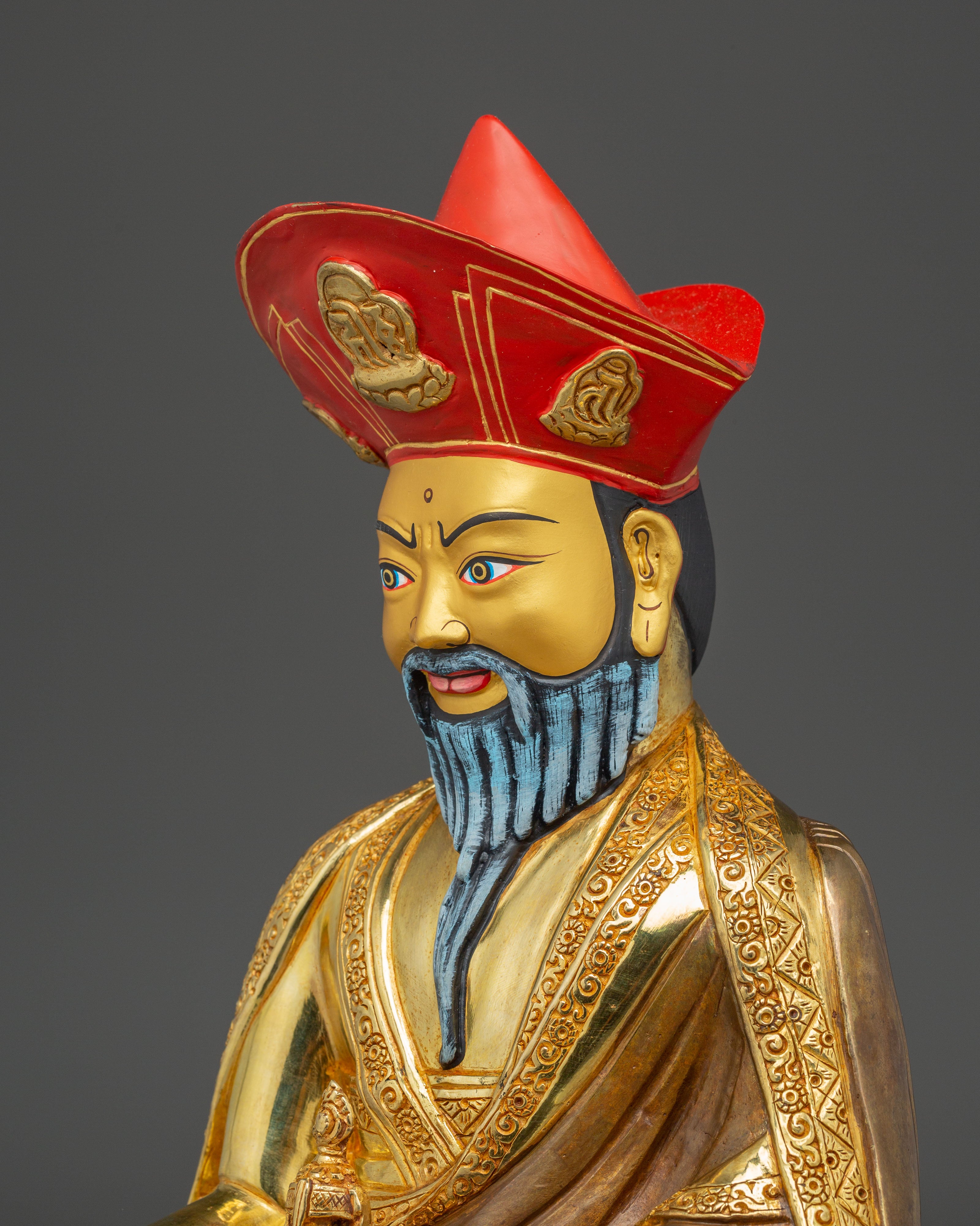 Tibetan Master Zabdrung Rinpoche - 24K Gold Gilded Statue