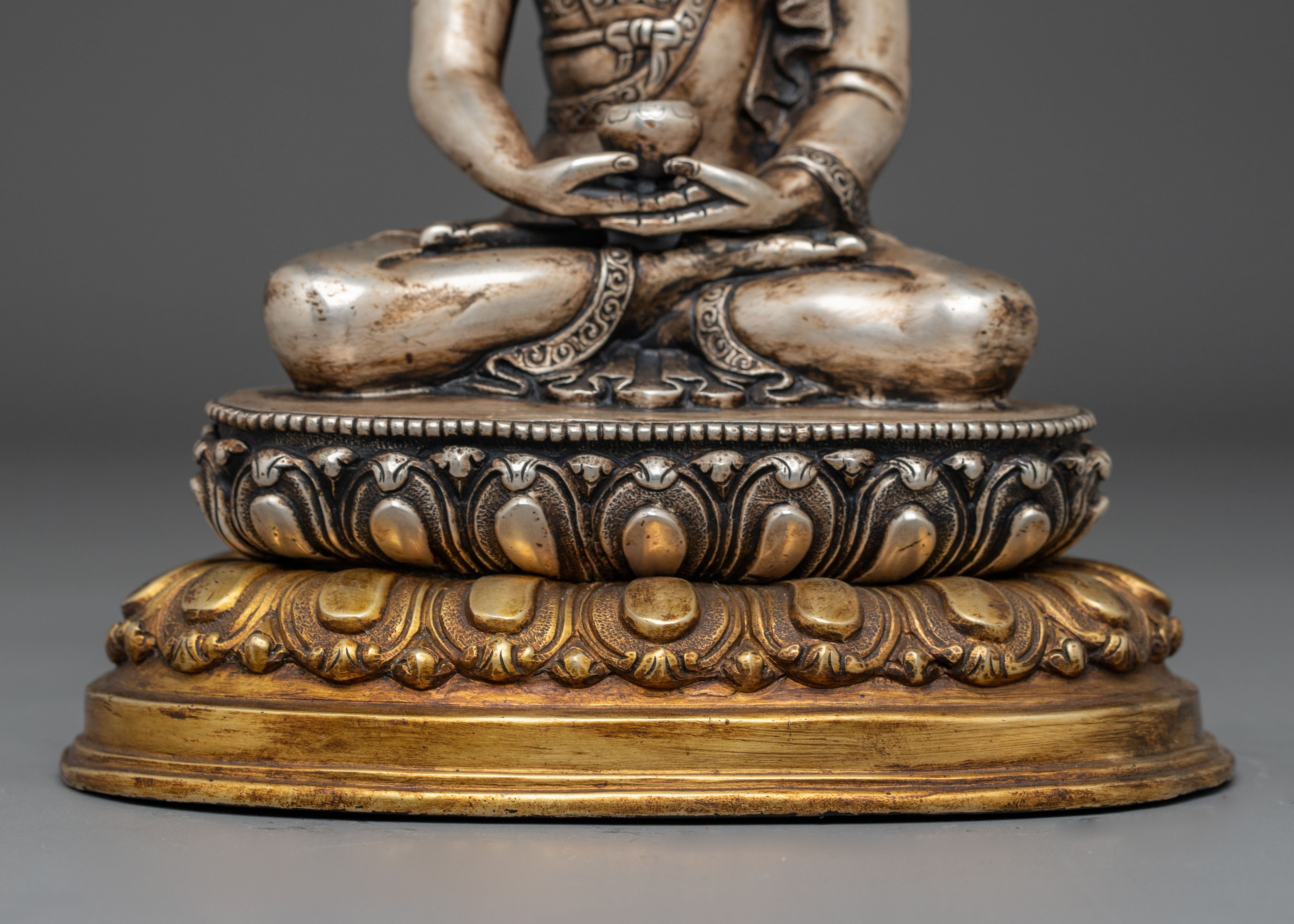 Amitabha Buddha Statue in Silver Plated | Perfect for meditation