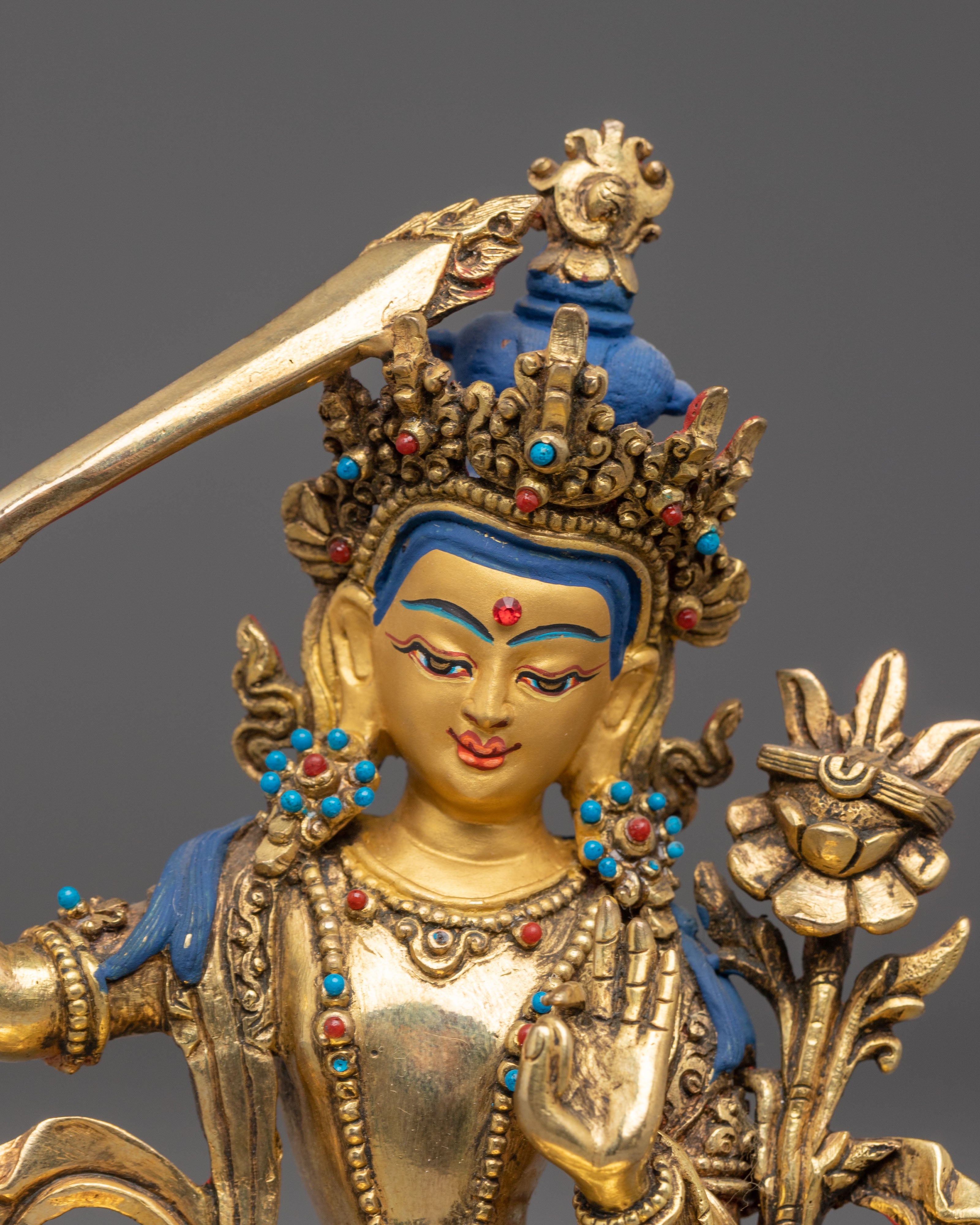 Manjushri Statue, Guardian of Knowledge: Handcrafted Nepali Art
