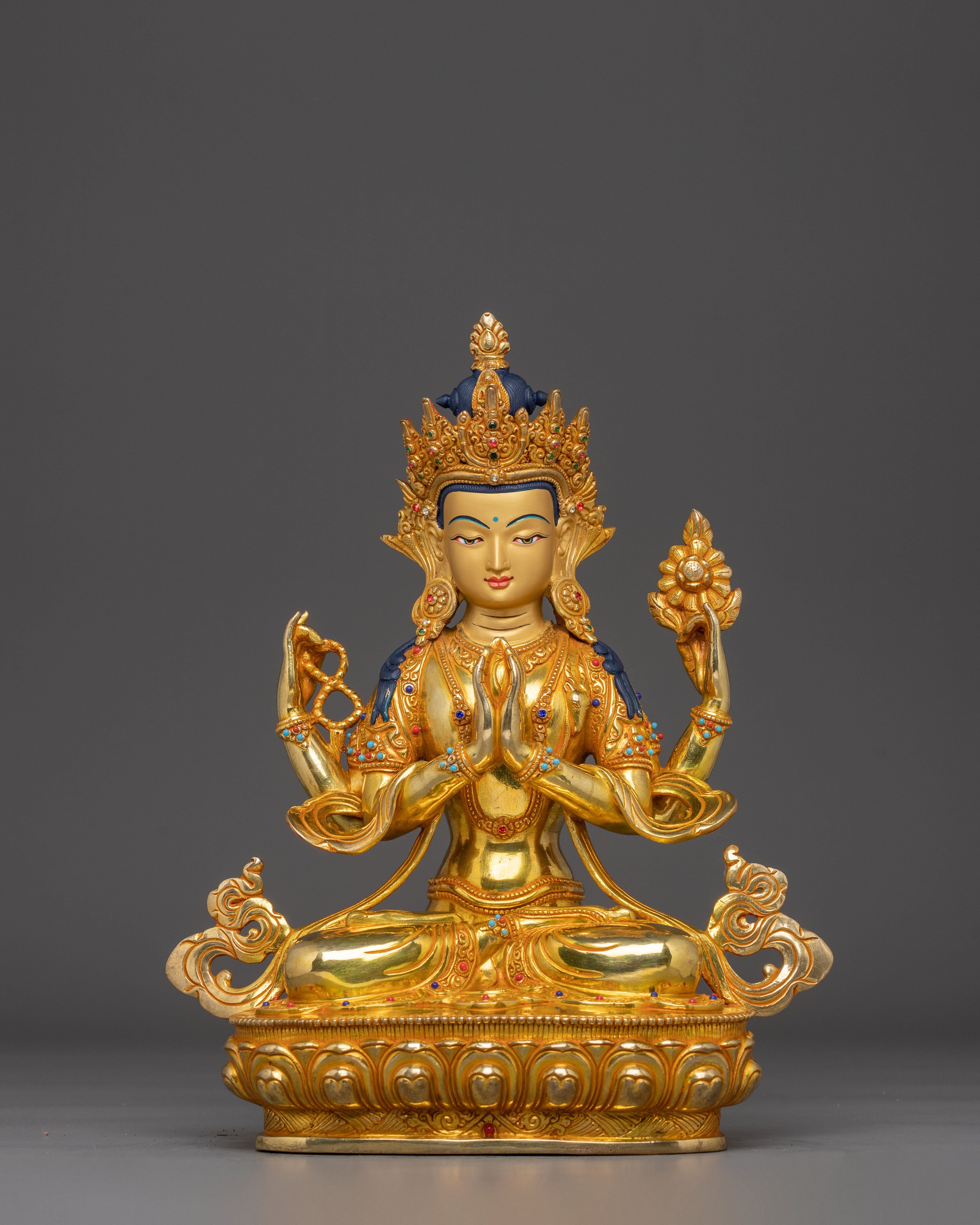 Statue set of Buddha Dharma and Sangha | Chenrezig, Shakyamuni Buddha and Guru Rinpoche