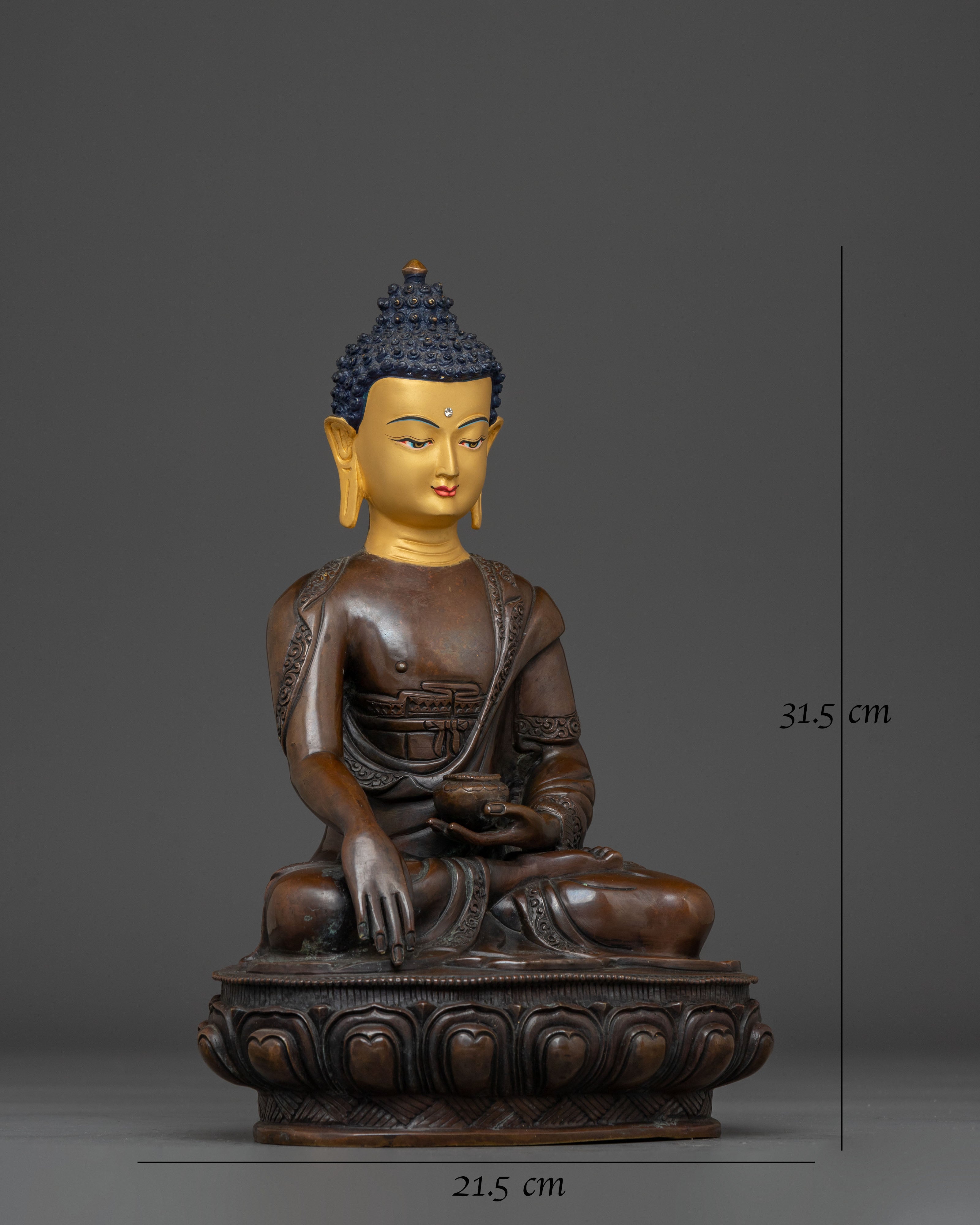 Oxidized Copper Statue of Buddha Shakyamuni 