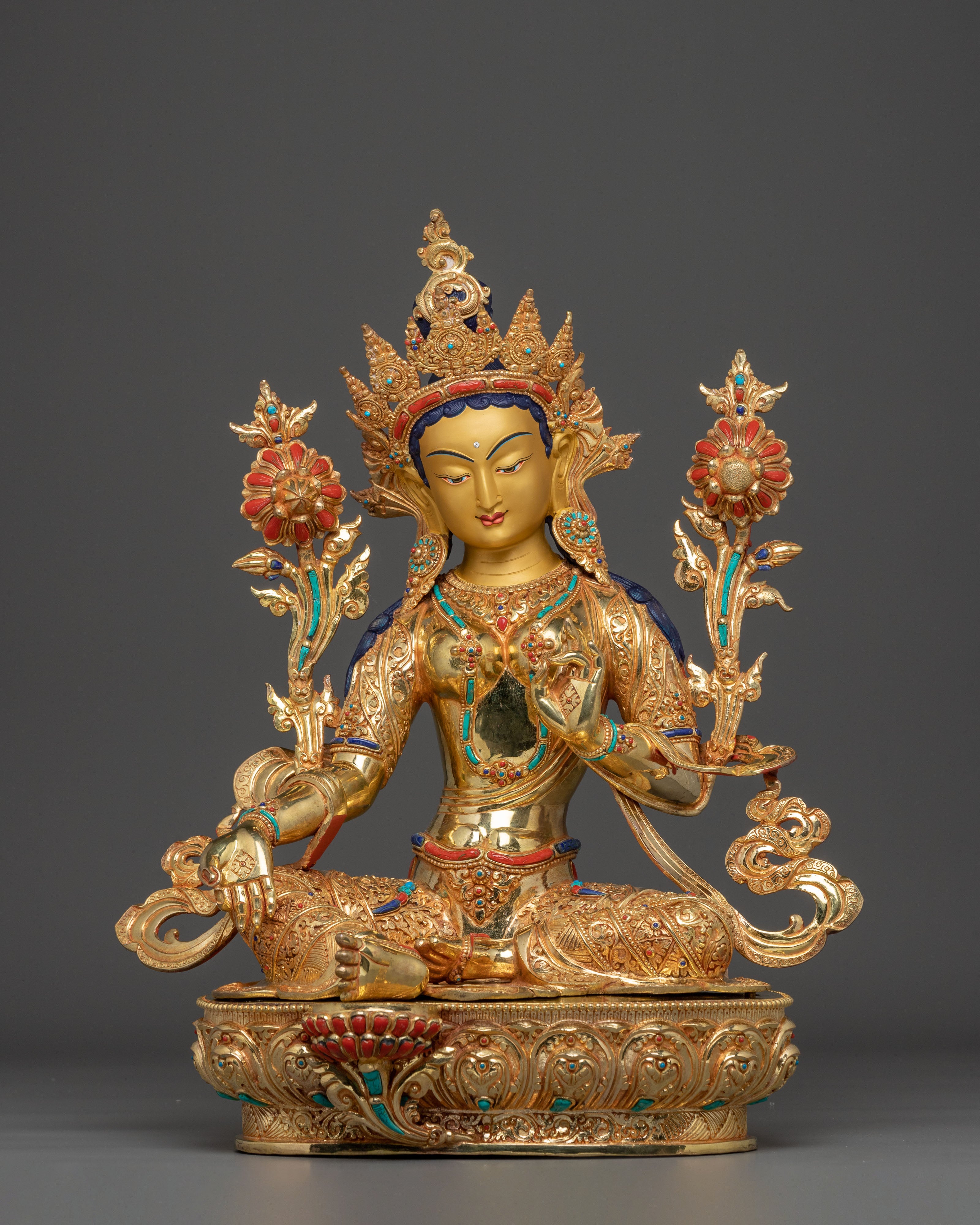 Enlightened Green Tara: Himalayan Nepali Statue