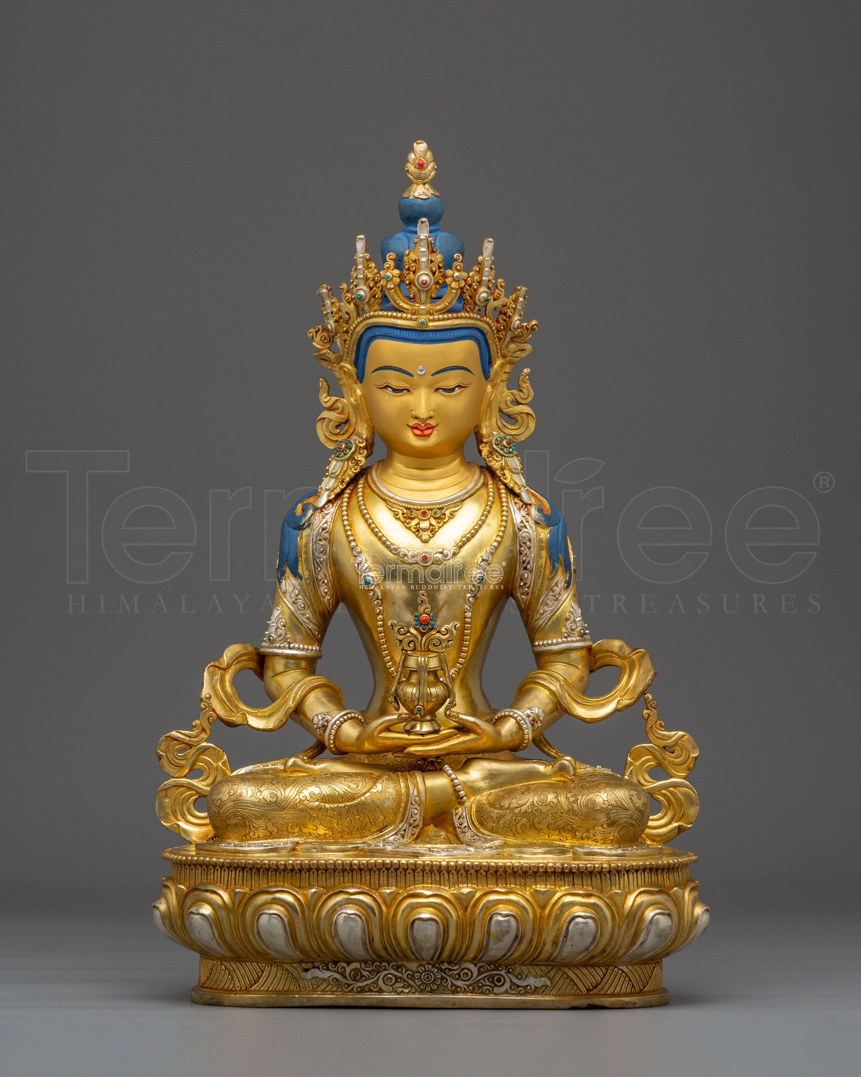 Sacred Golden Amitayus Statue: Handcrafted Tibetan Statue