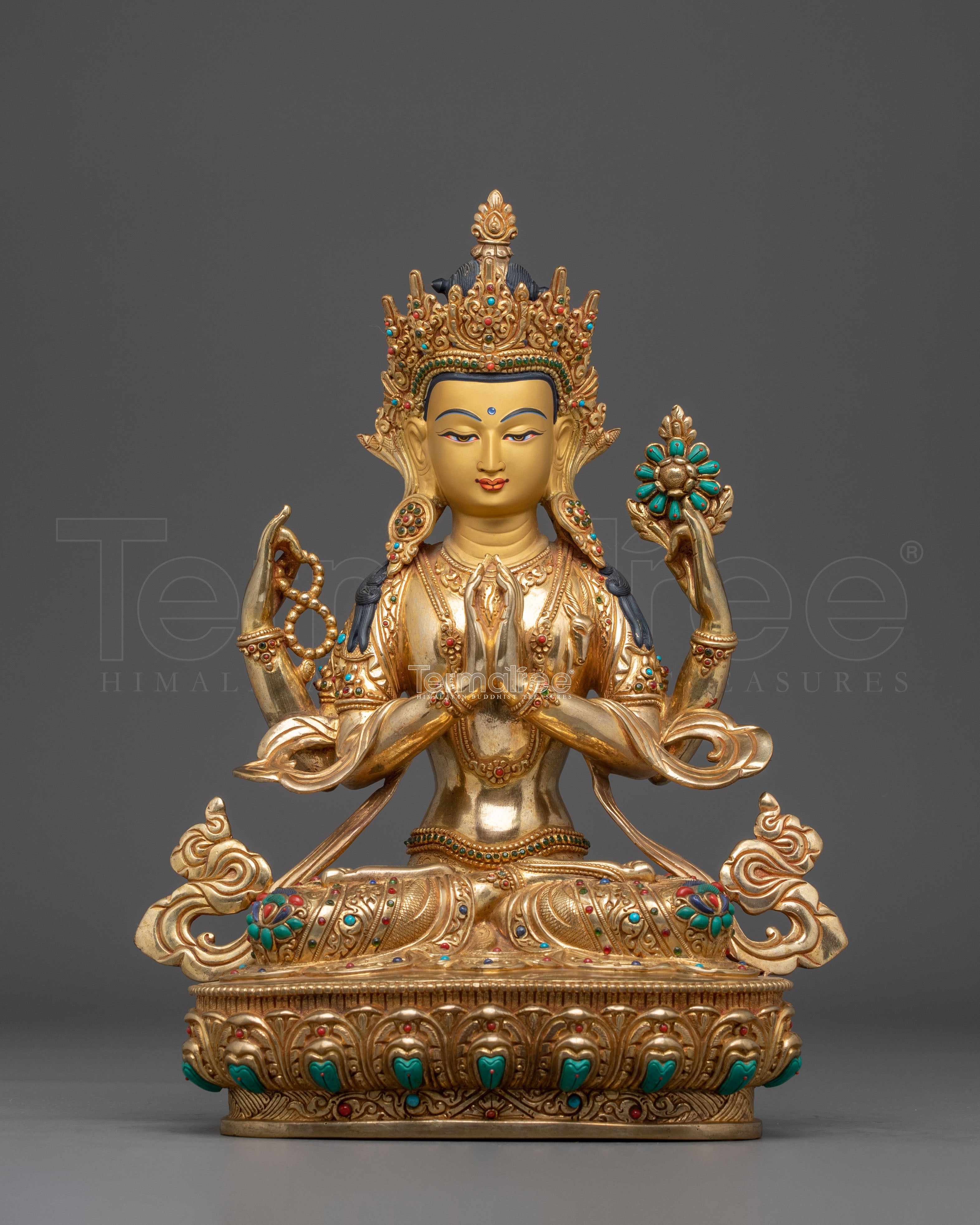 Golden Chenrezig Statue: Symbol of Compassion | Avalokiteshvara Figurine