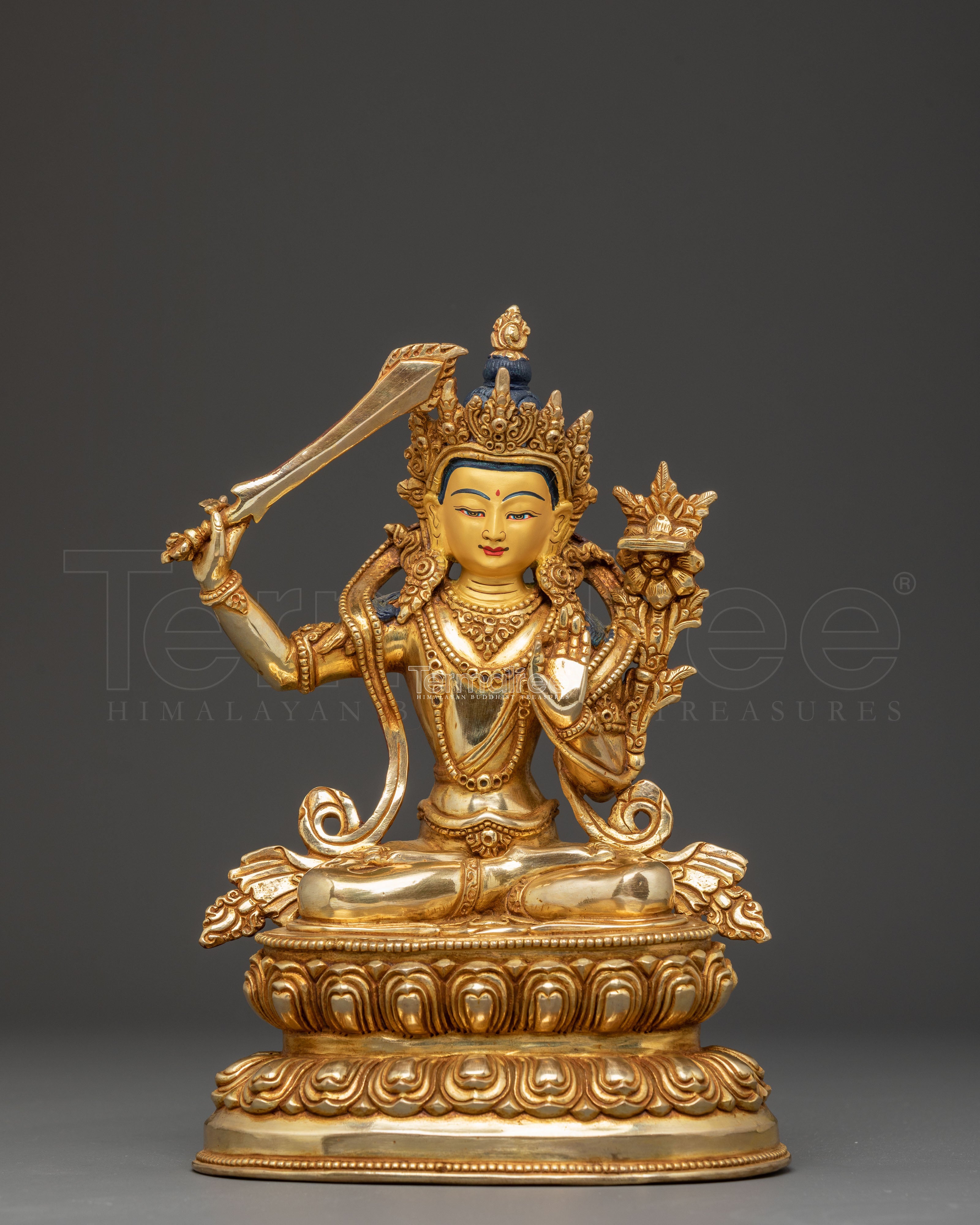 Handmade Radiant Statue of Bodhisattva Manjushri | Wielder of Flaming Sword
