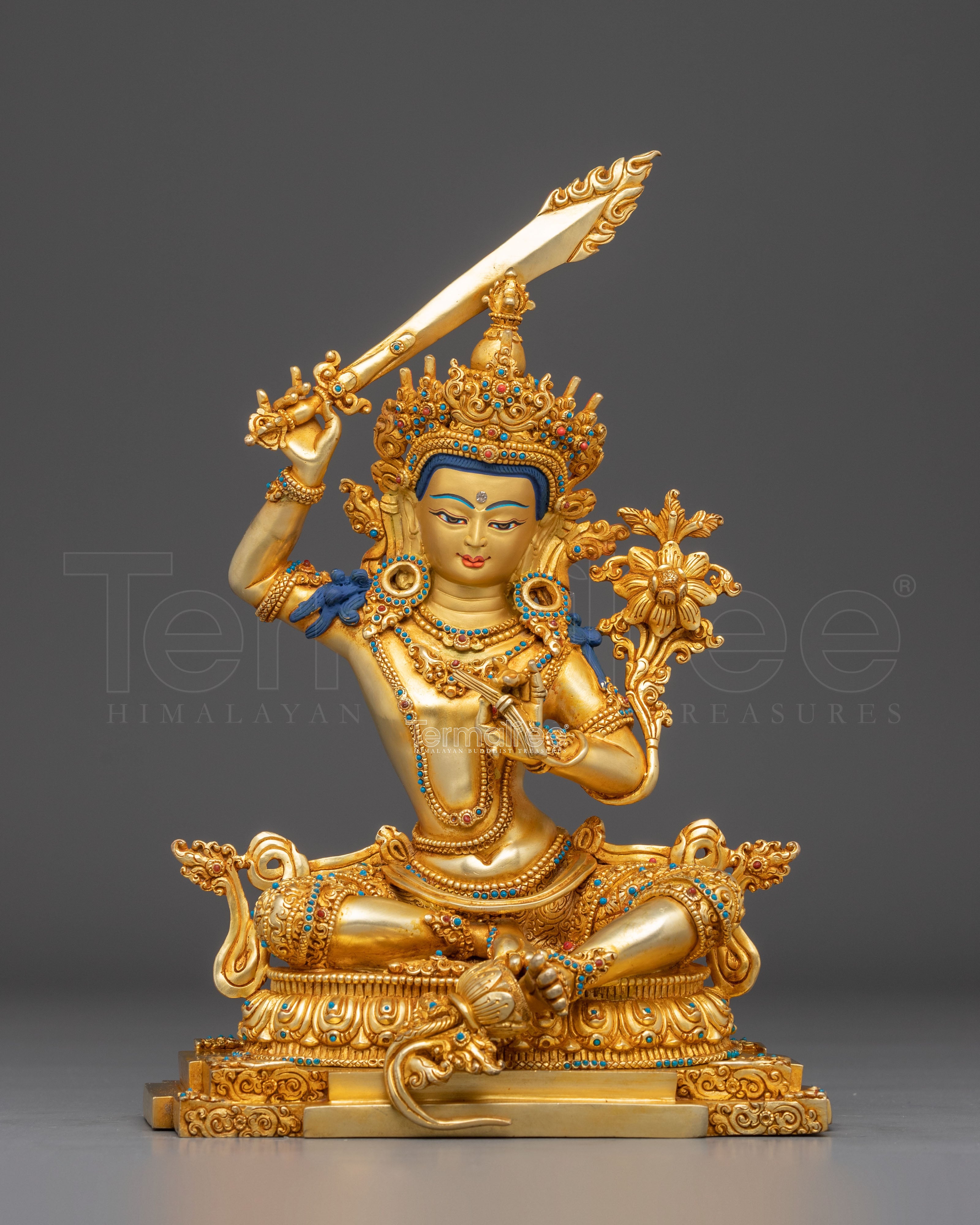 Handmade Figurine of Manjushri, The Wisdom Bodhisattva | Meditation & Altar Decor