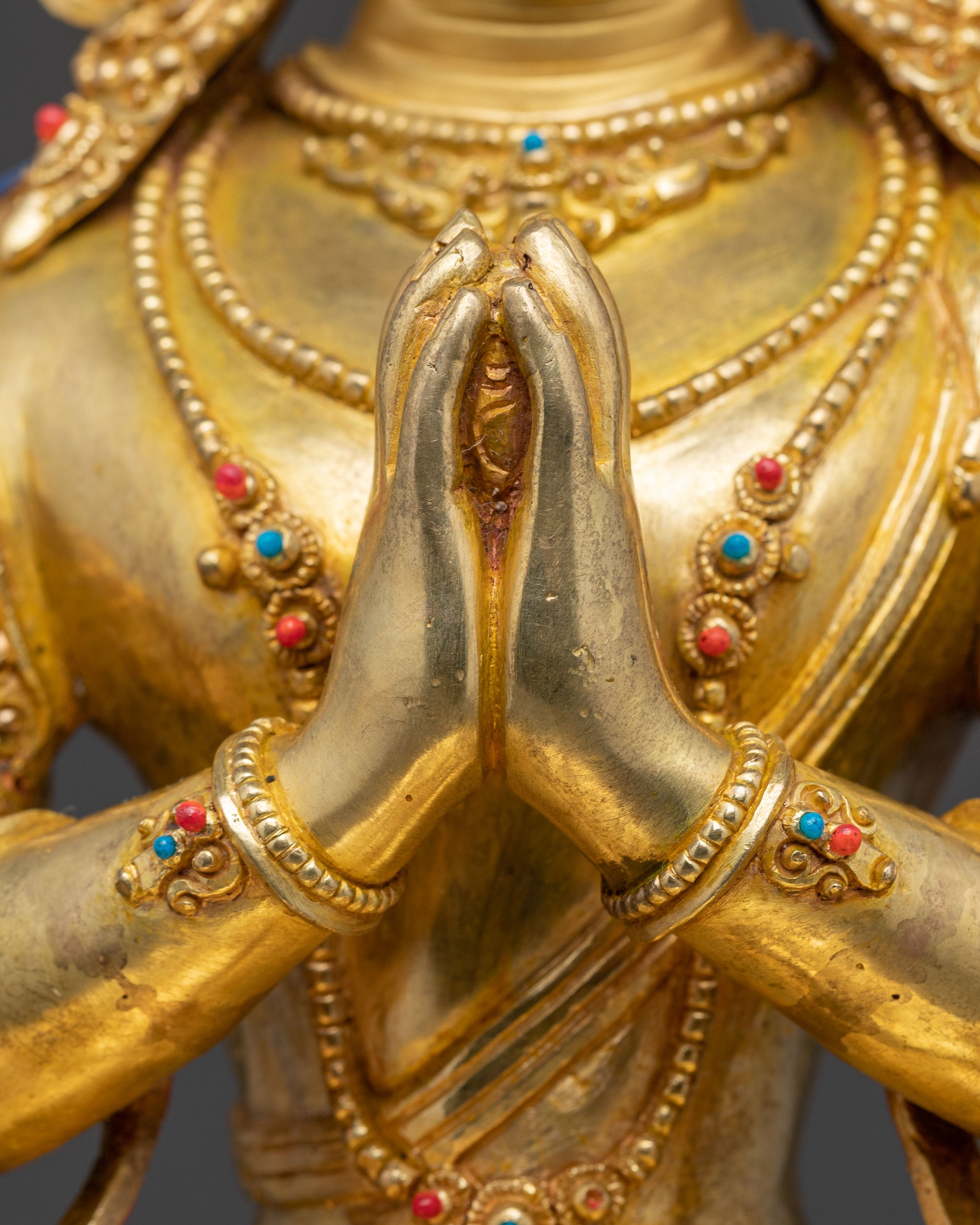 Handcrafted Golden Statue of Four Armed Chenrezig | Bodhisattva of Infinite Compassion