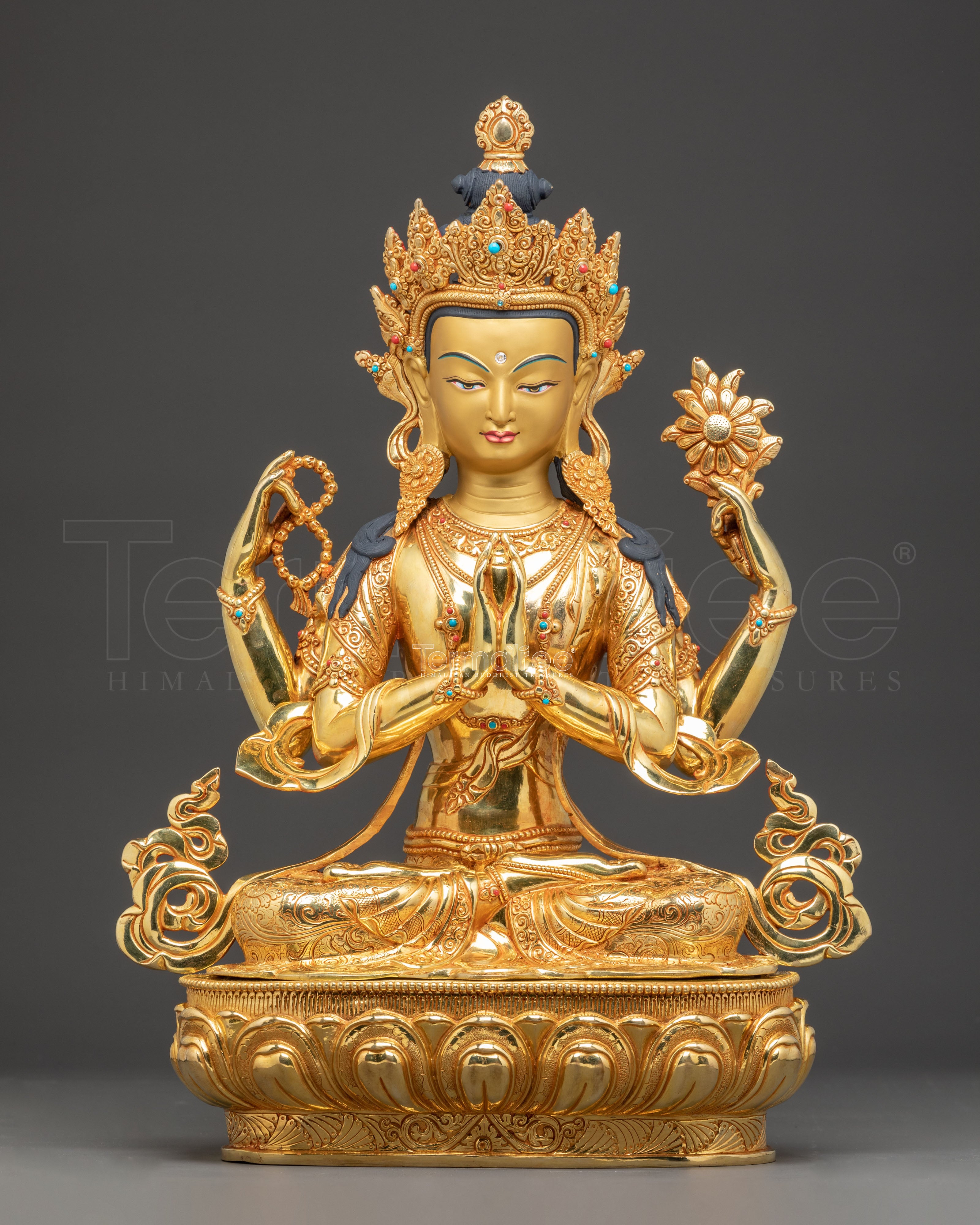 Handmade Golden Statue of Four-Armed Chenrezig