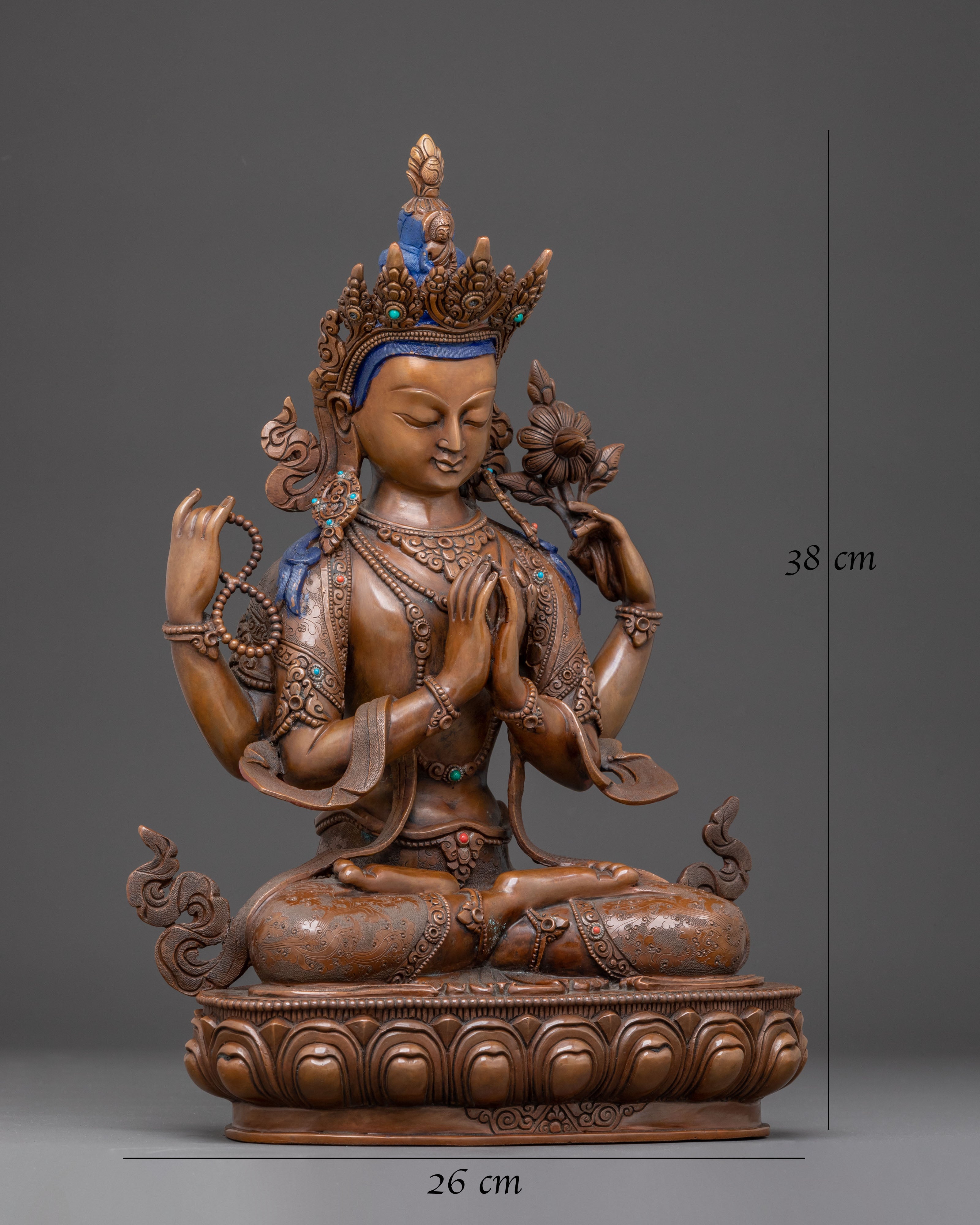Oxidized Handmade Statue of Bodhisattva Chenrezig | Guardian of Compassion