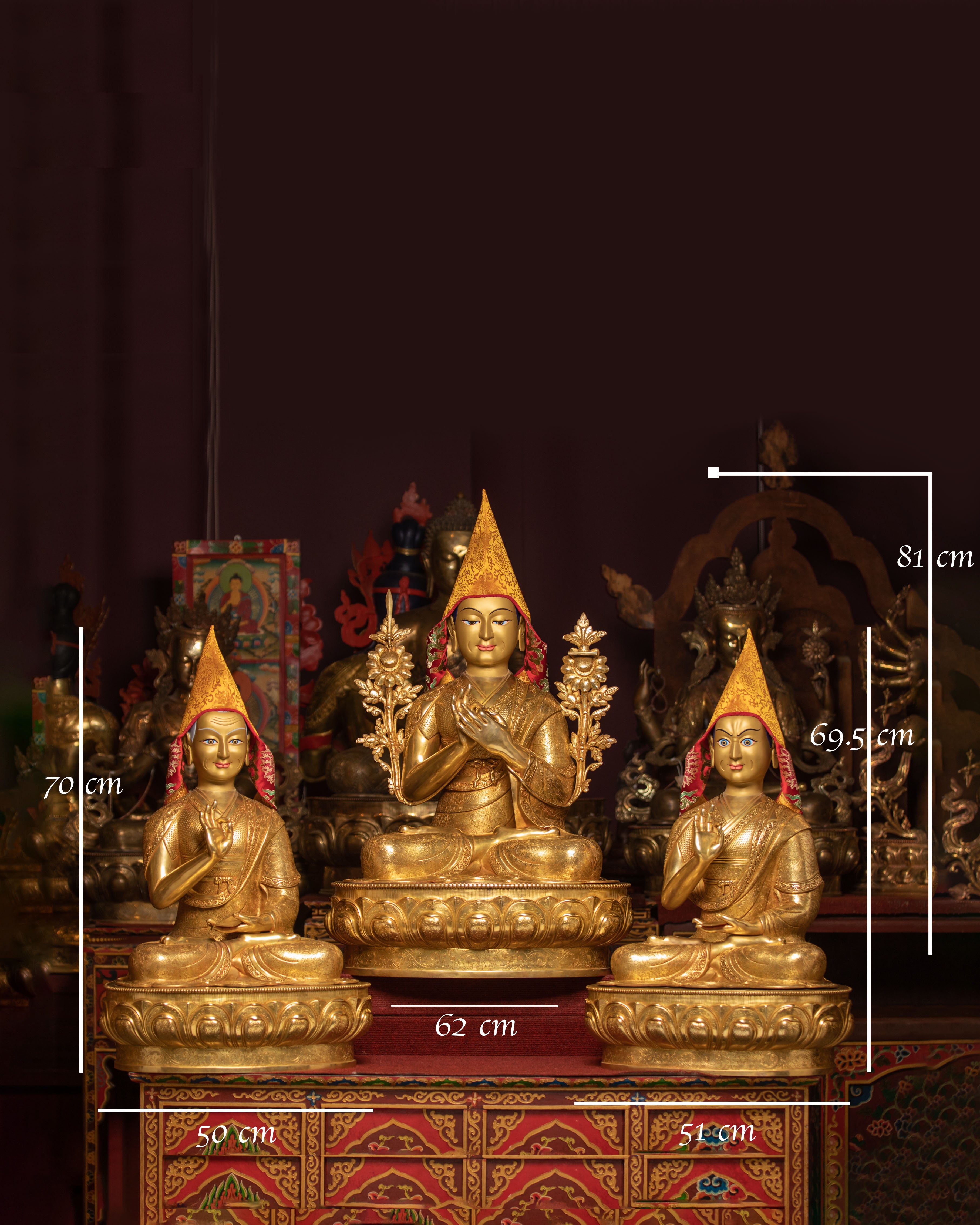 Tsongkhapa, Je Gyaltsab, and Je Khedrup Sculptures Set
