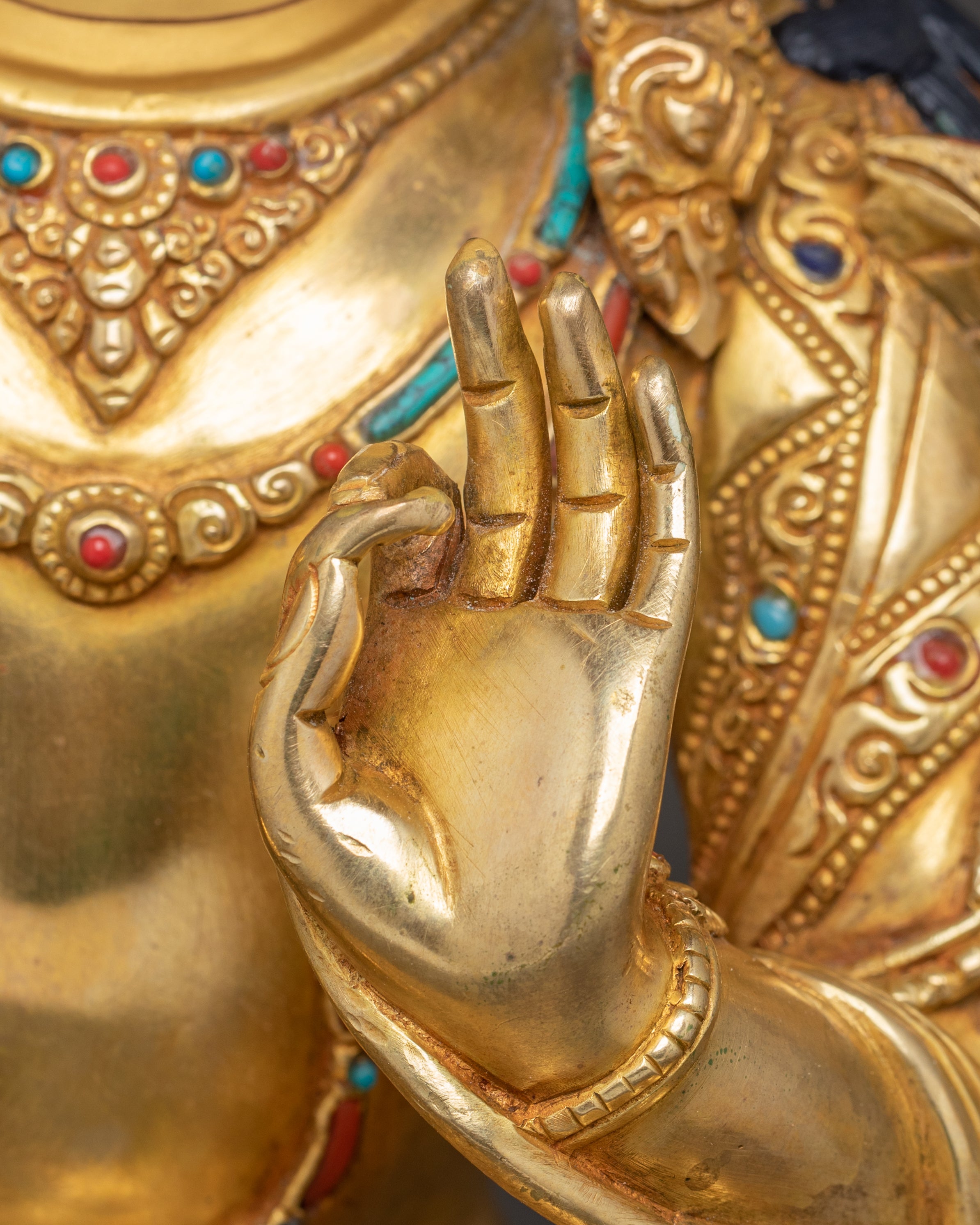 Handcrafted Statue of Wisdom Icon Maha Manjushri | Gold Gilded Copper Sculpture