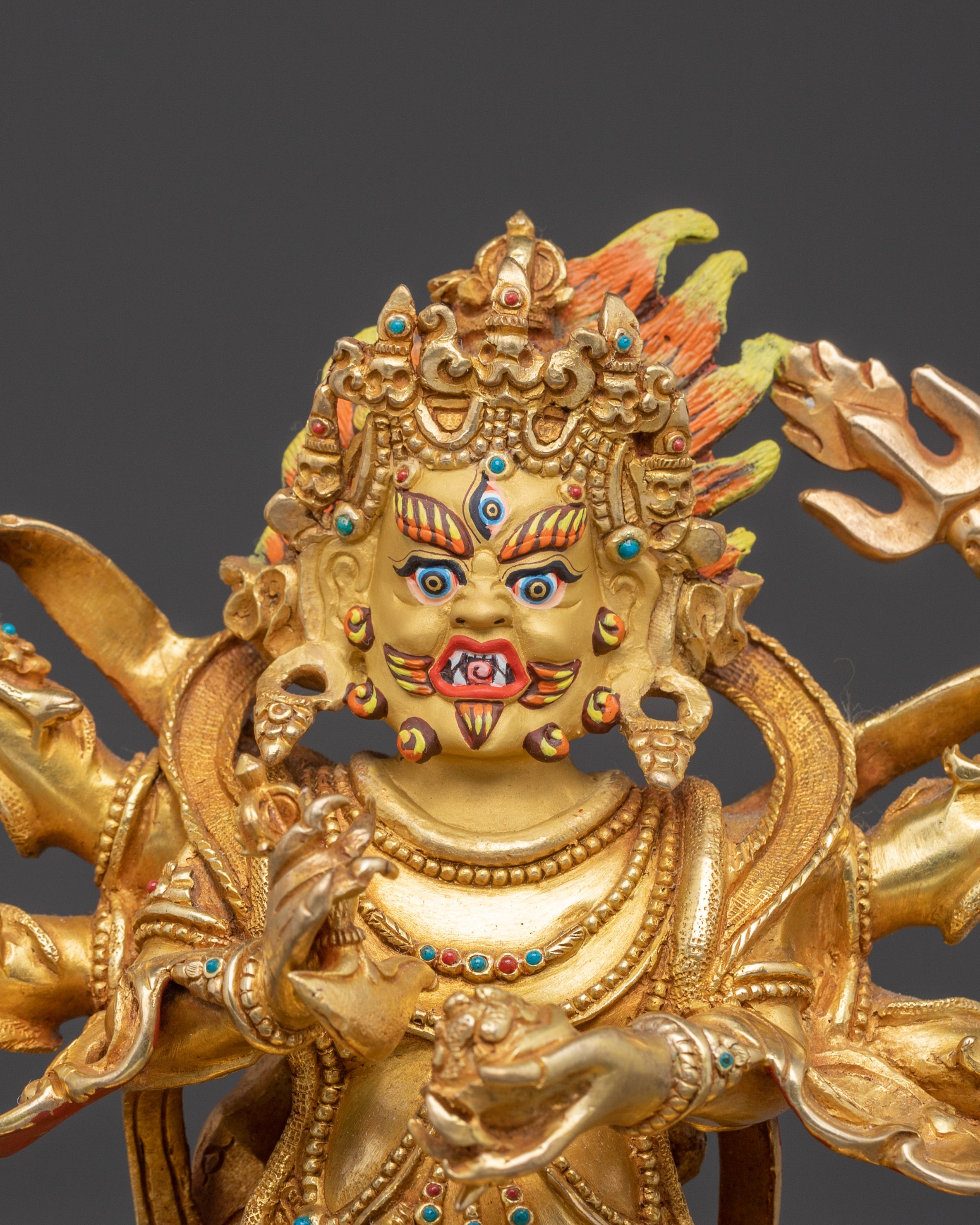 Handcrafted Six Armed Mahakala Sculpture | Protector Deity in Tibetan Buddhism