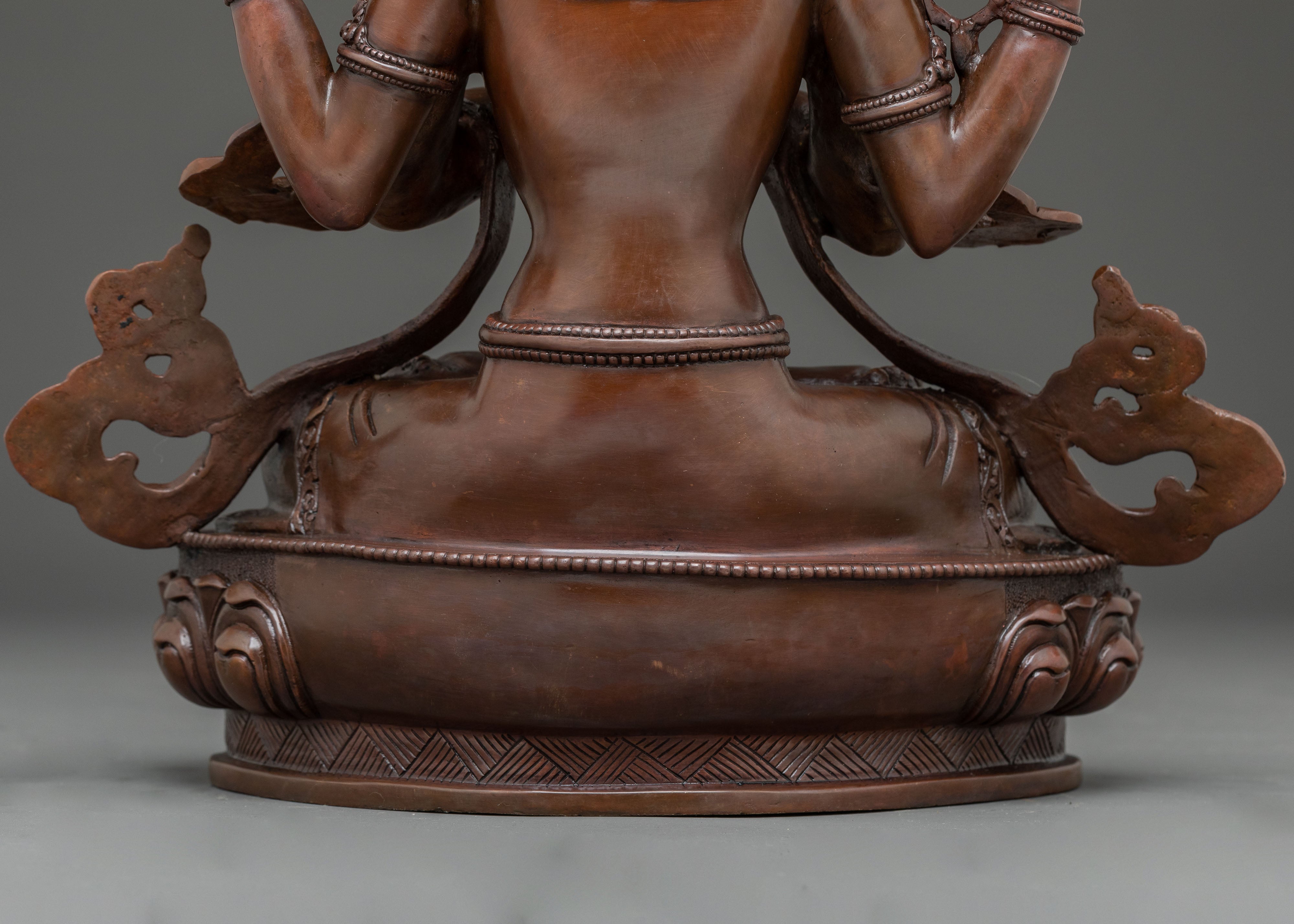 Oxidized Copper Four-Armed Chenrezig Statue | Bodhisattva of Compassion