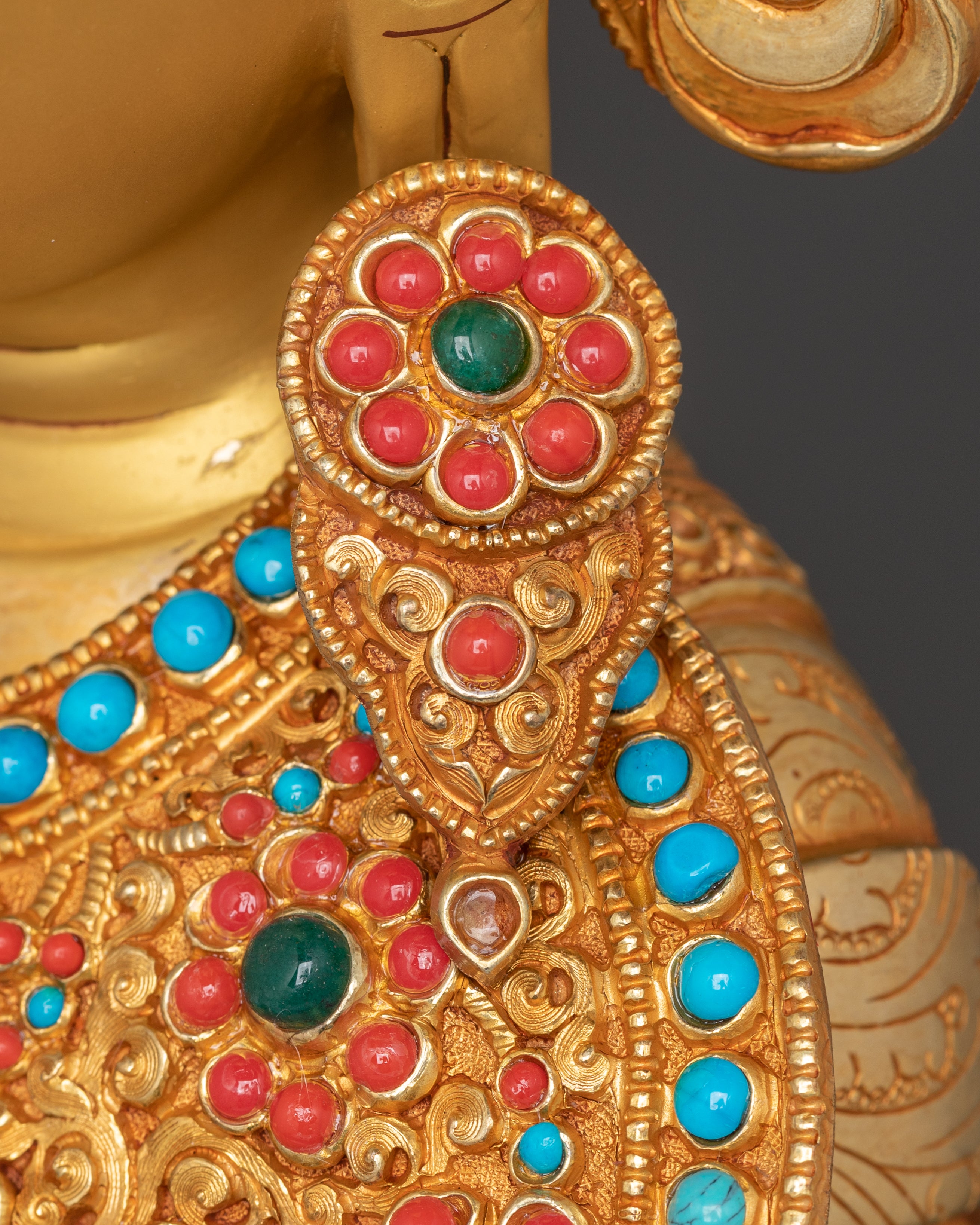 Handcrafted Golden Shakyamuni Buddha Statue with Gemstones