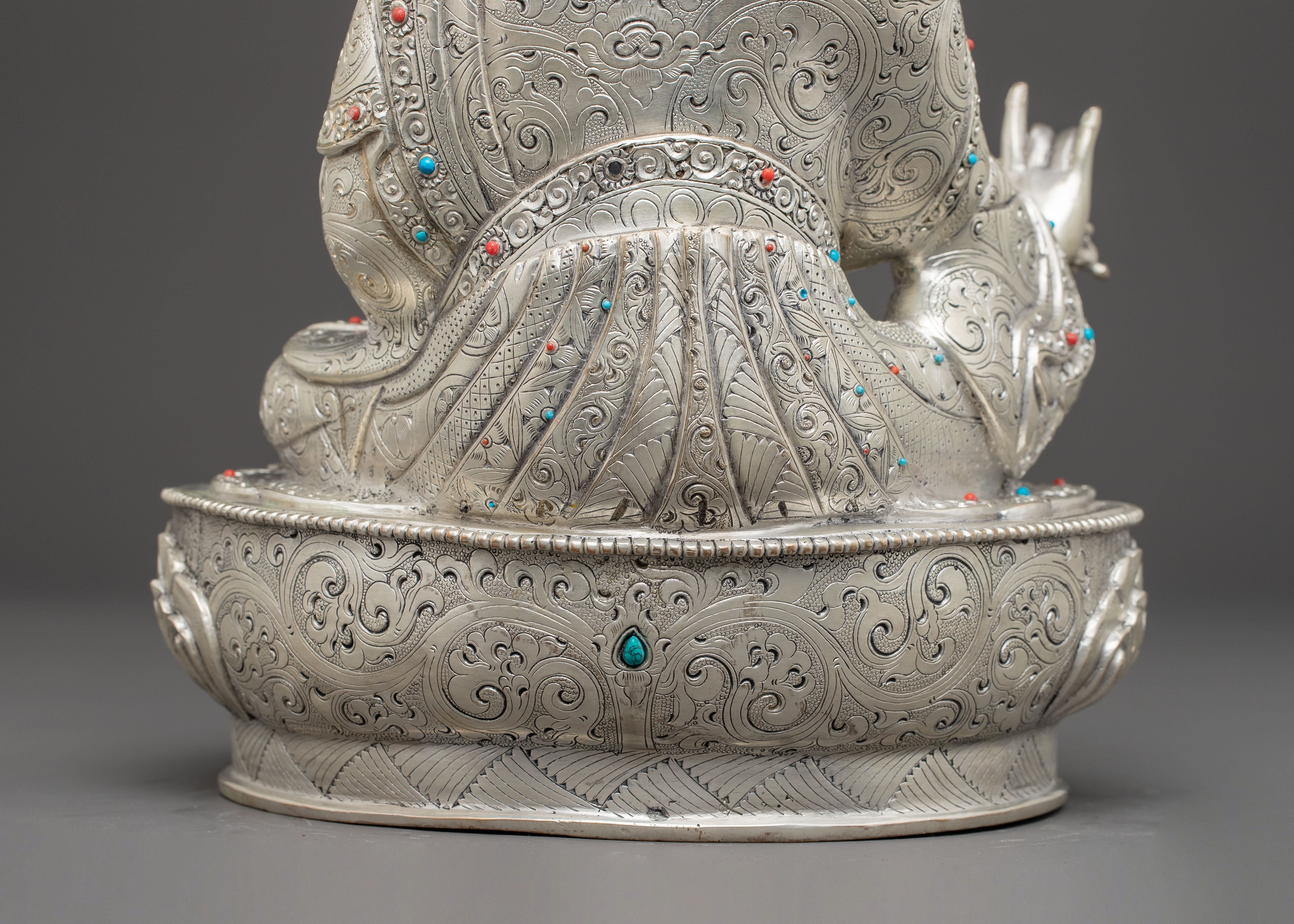 Silver Electroplated Guru Rinpoche Statue | Tantric Master