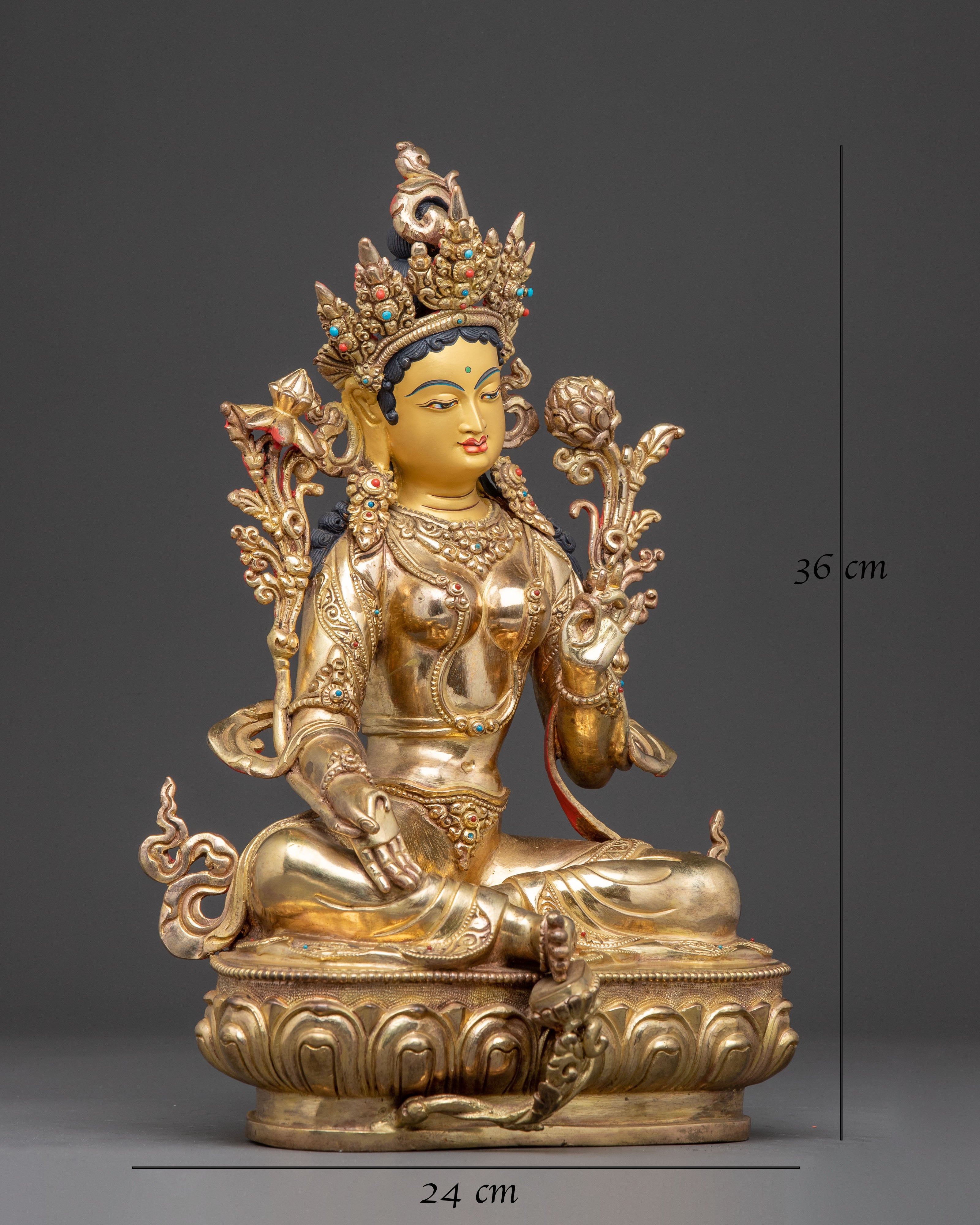 Green Tara Golden Statue: Mother of Liberation | Goddess of Compassion