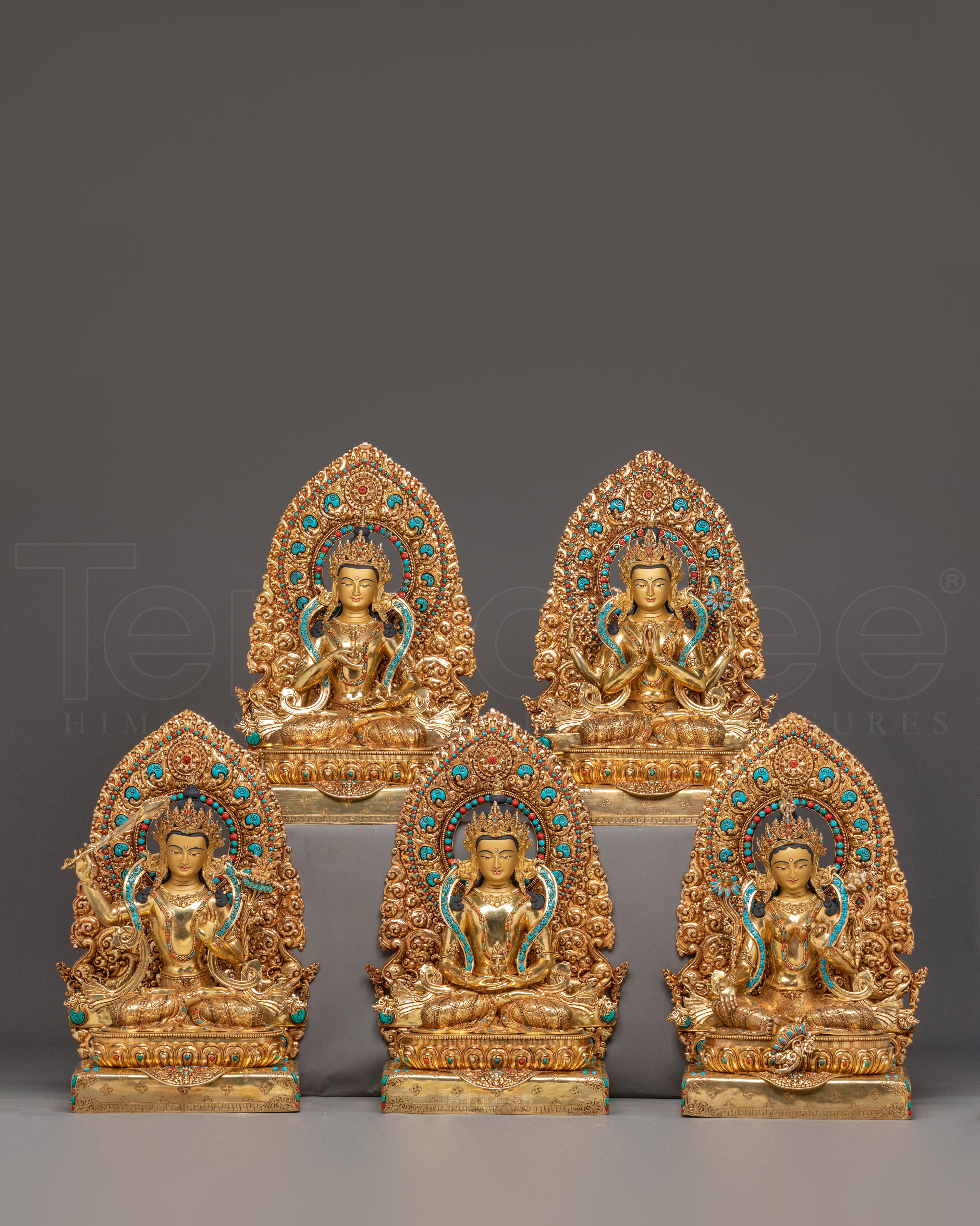 Golden Handmade Bodhisattva Set Statue | Sacred Buddhist Altar Display
