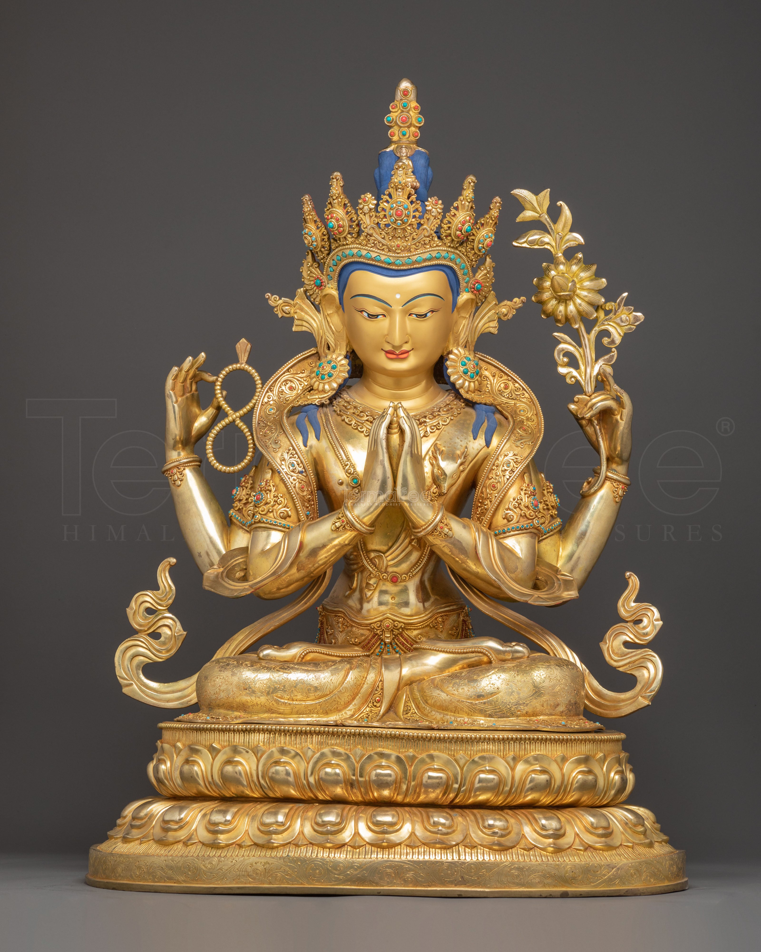Sacred Chenrezig Golden Meditation Statue | Enlightened Blessings