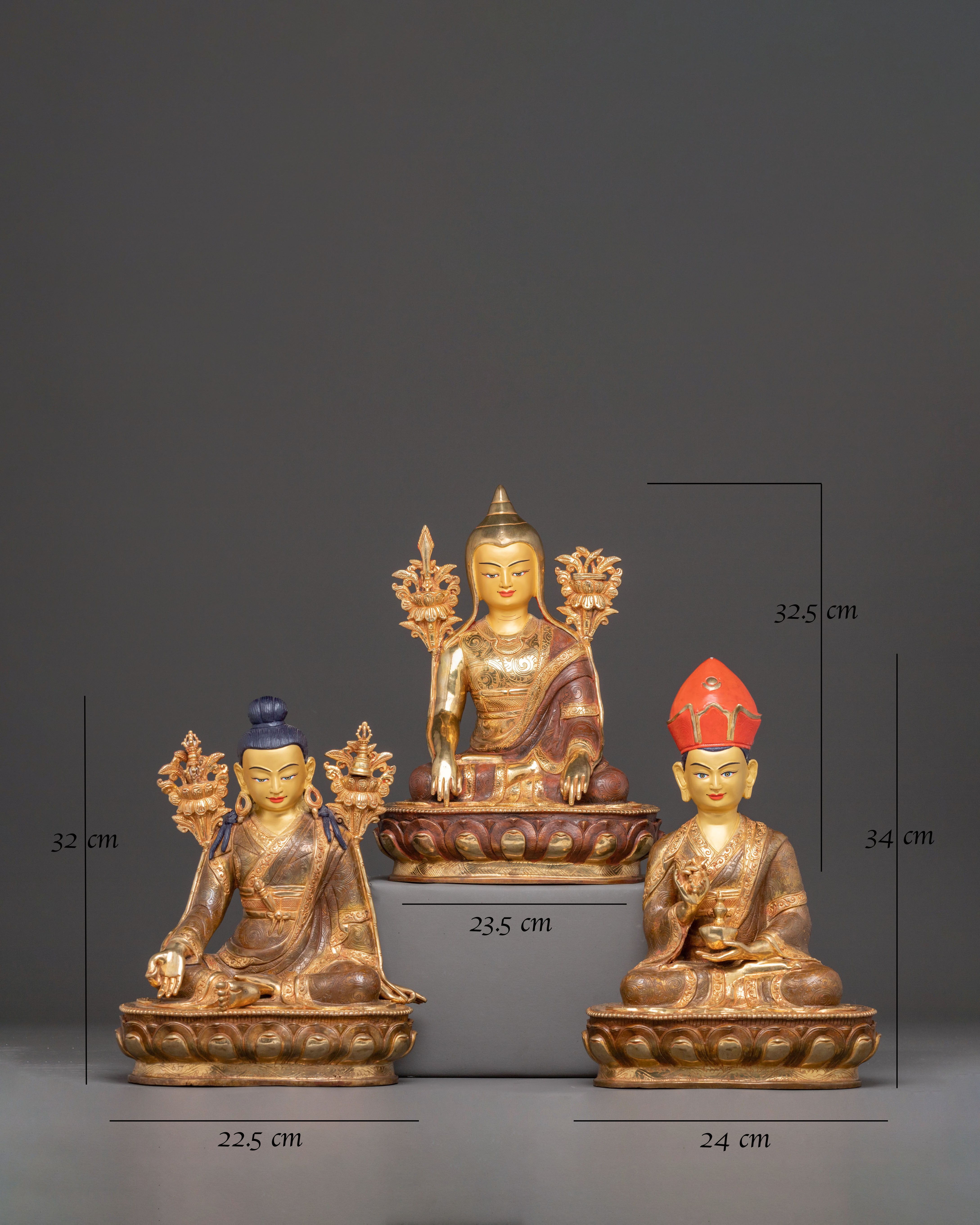Lineage Masters Statue Set |  Long Chengpa, Jigme Lingpa, & Karmapa