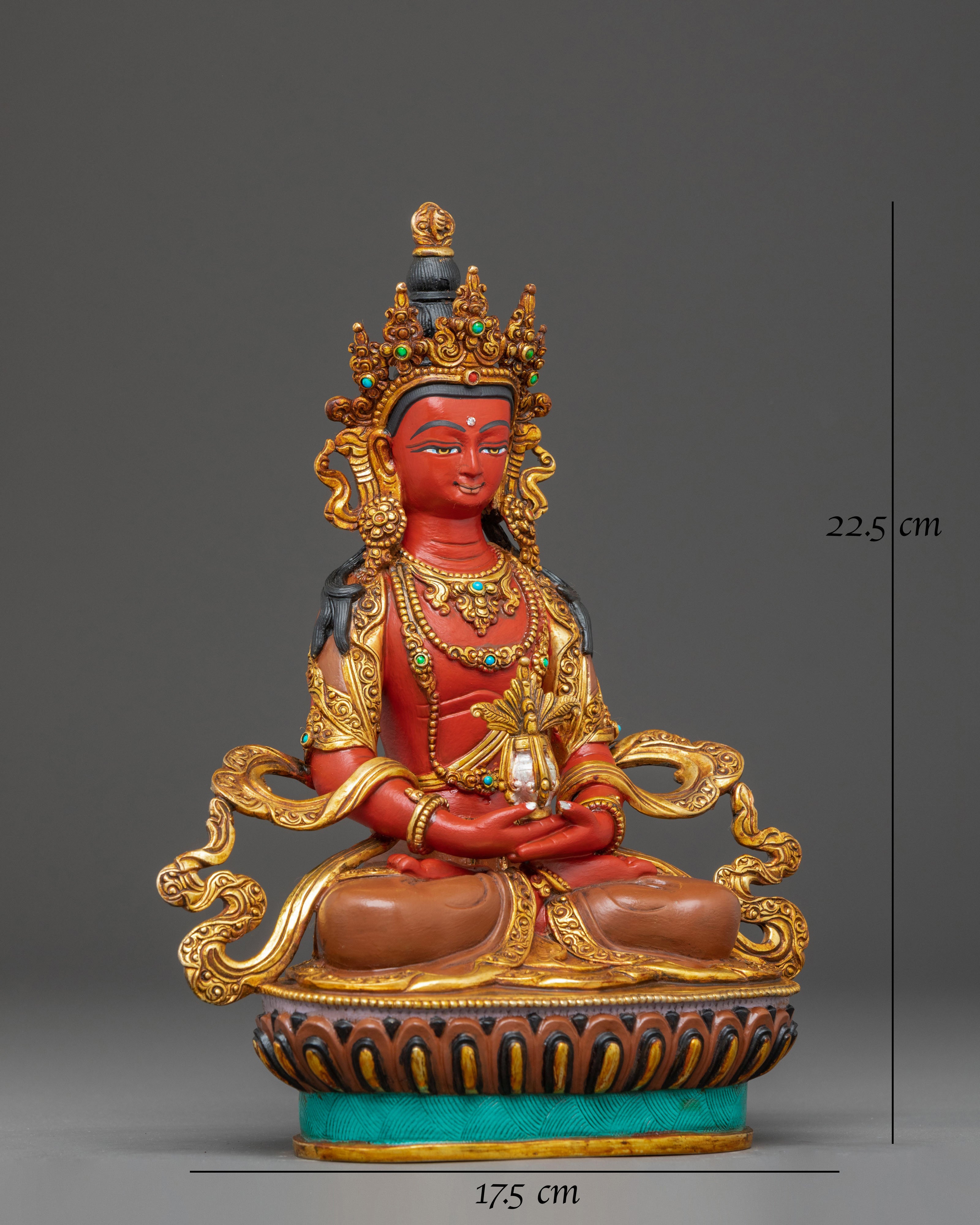 Red Statue of Amitayus | Gold Gilded Copper