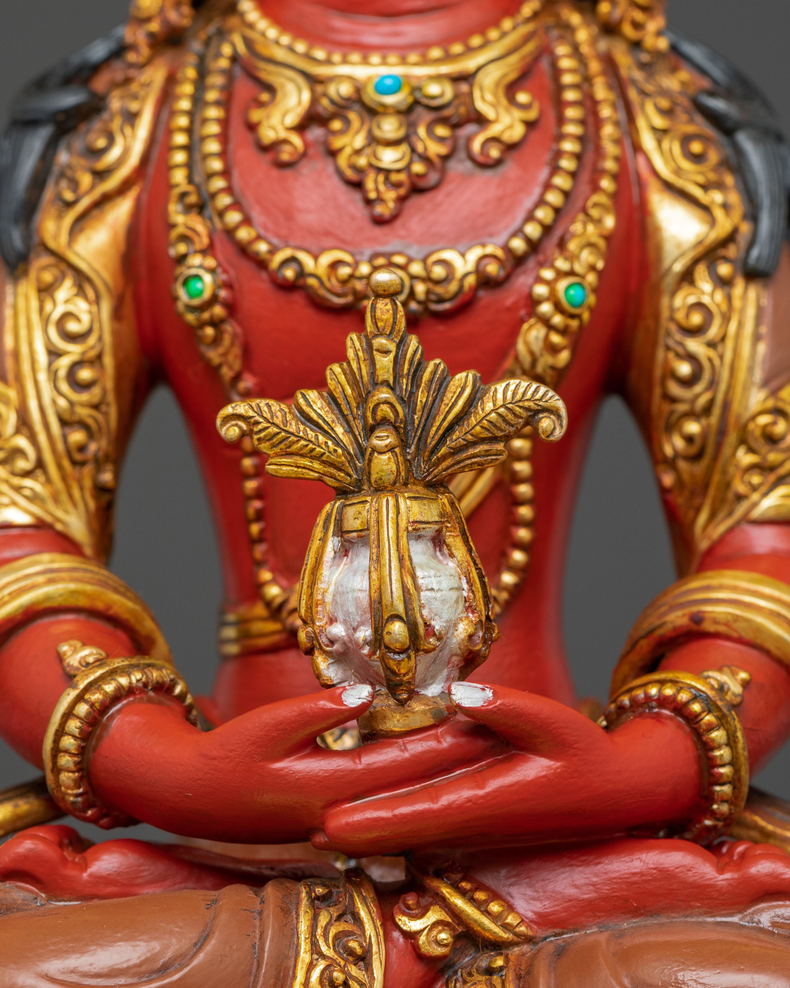 Red Statue of Amitayus | Gold Gilded Copper
