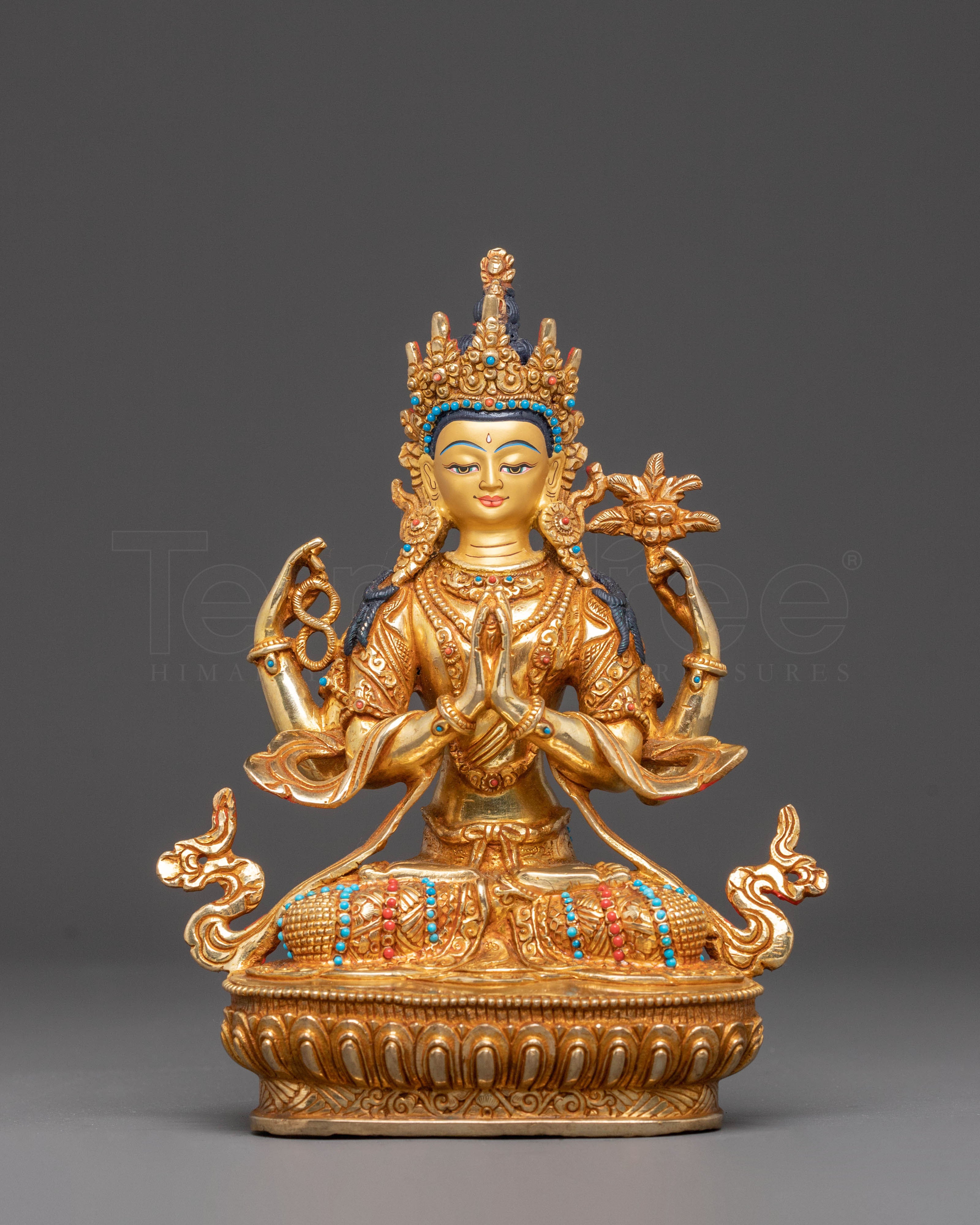 Handmade Golden Statue of Compassion Chenrezig