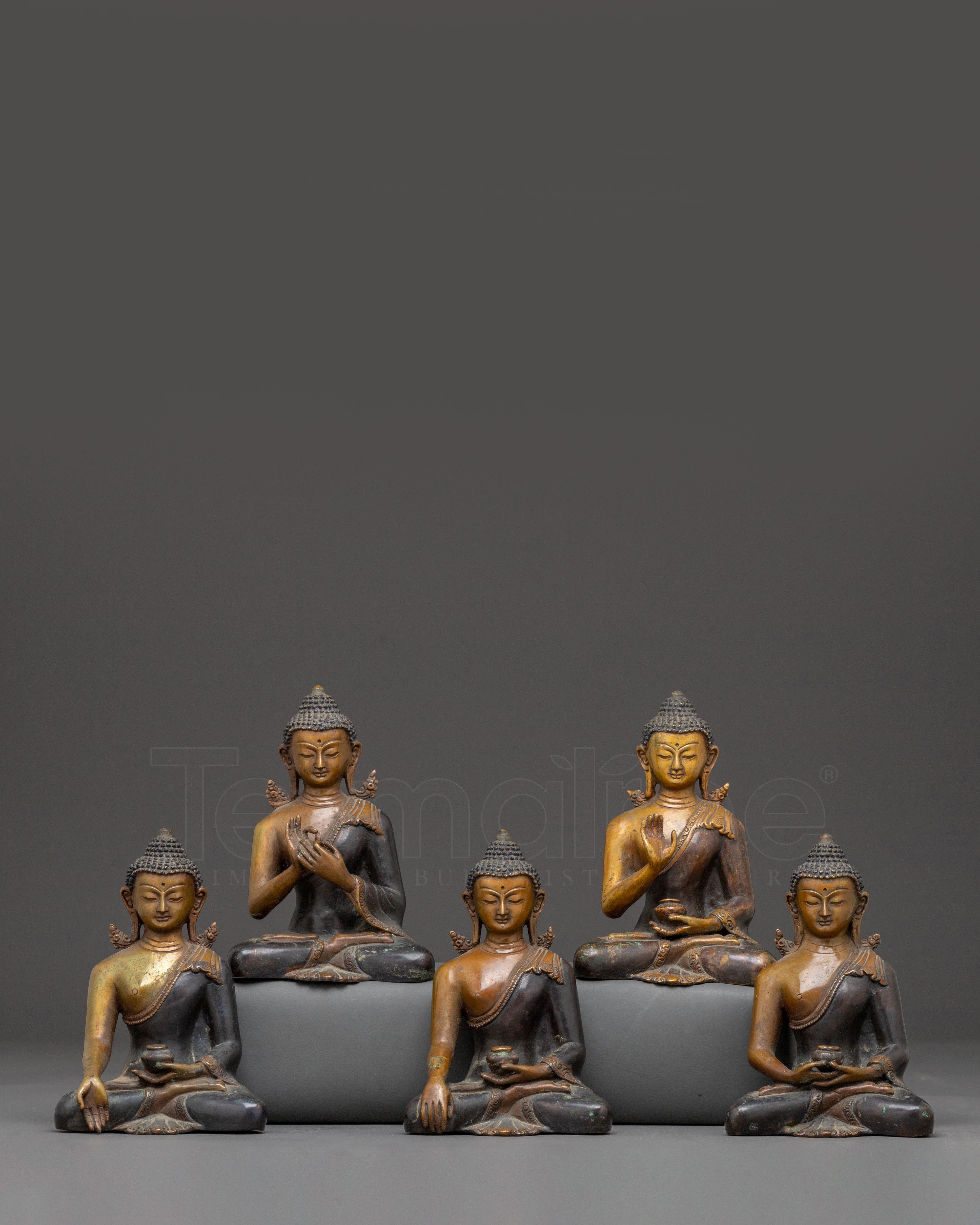 Handmade Five Buddha Statue Set | Symbolism of Enlightenment