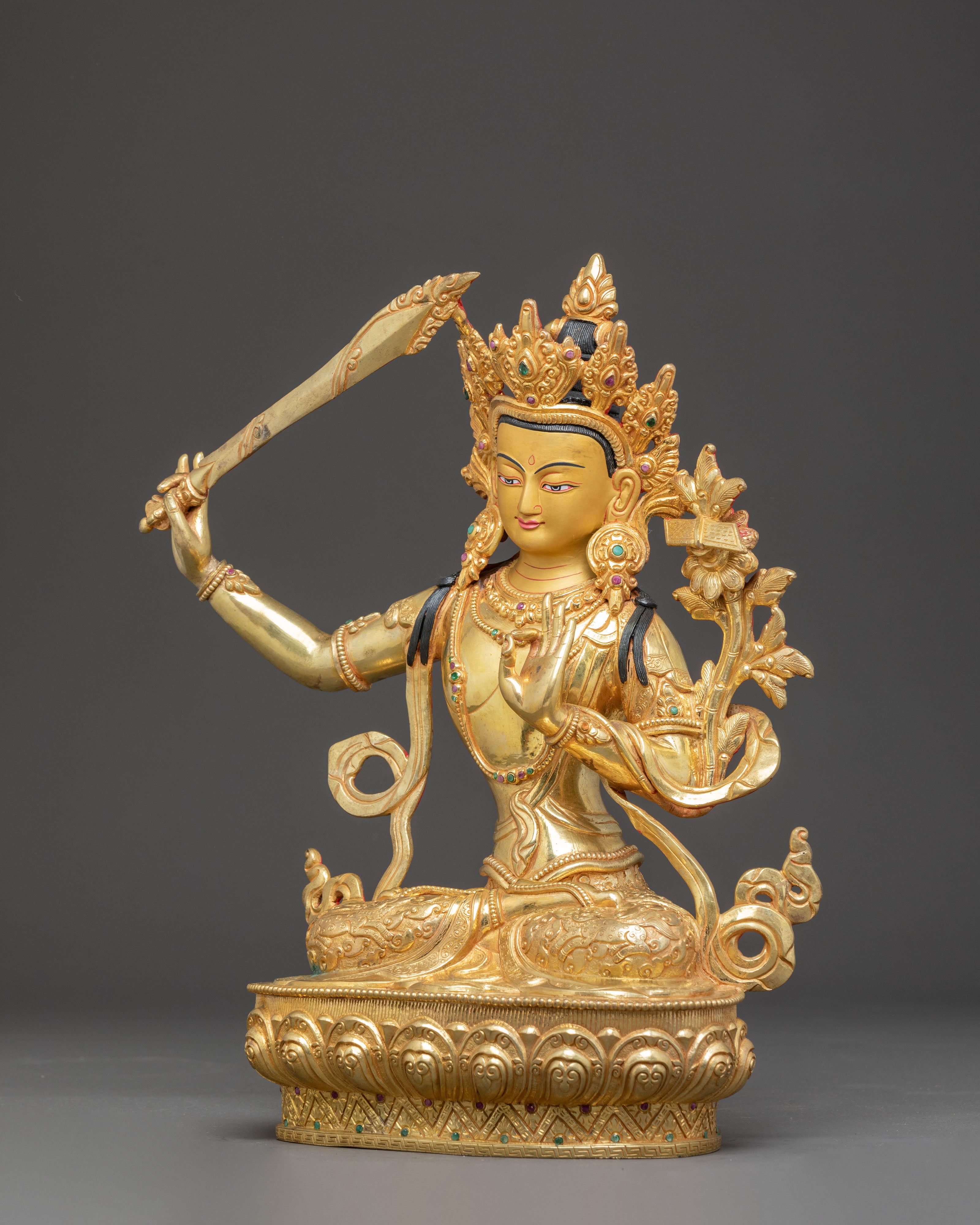 Handmade Dharma Icon Bodhisattva Manjushri Statue | Buddhist Spiritual Decor