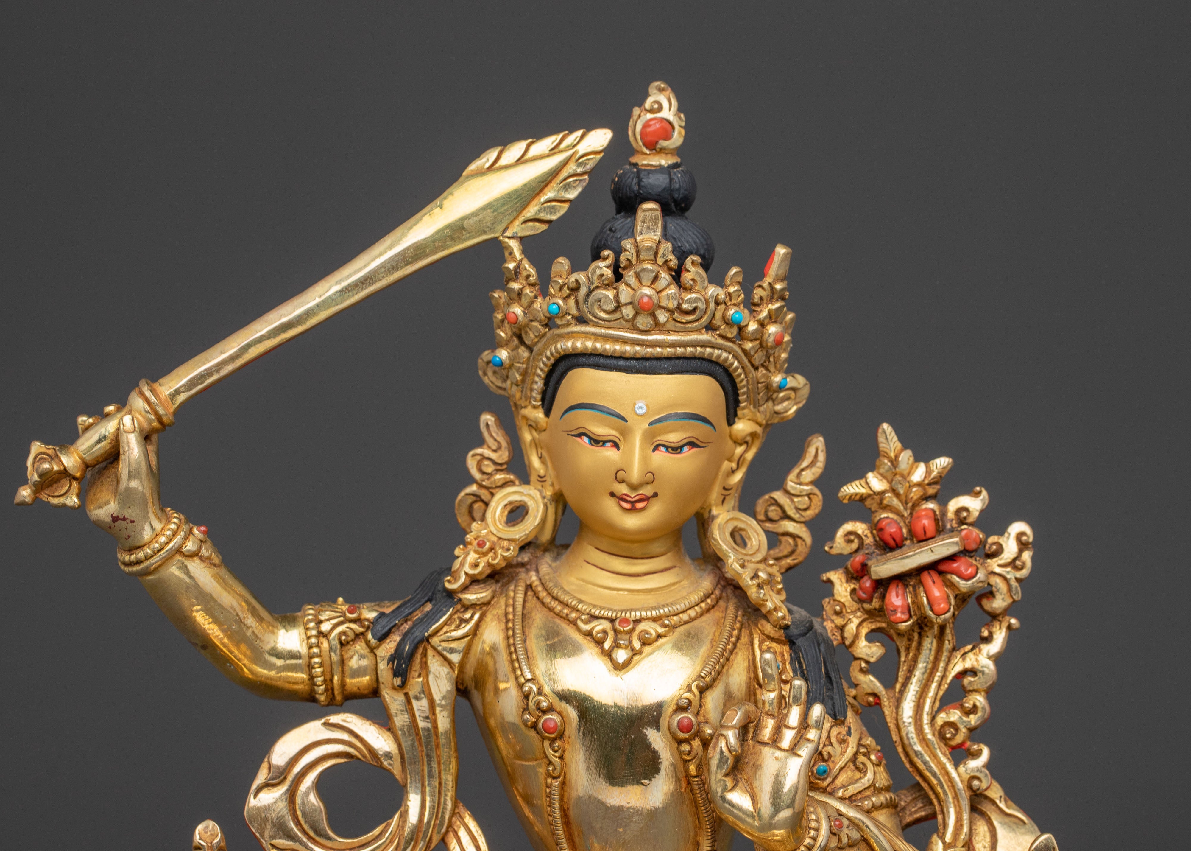 Wisdom Icon Manjushri Copper Statue | Meditation Decor
