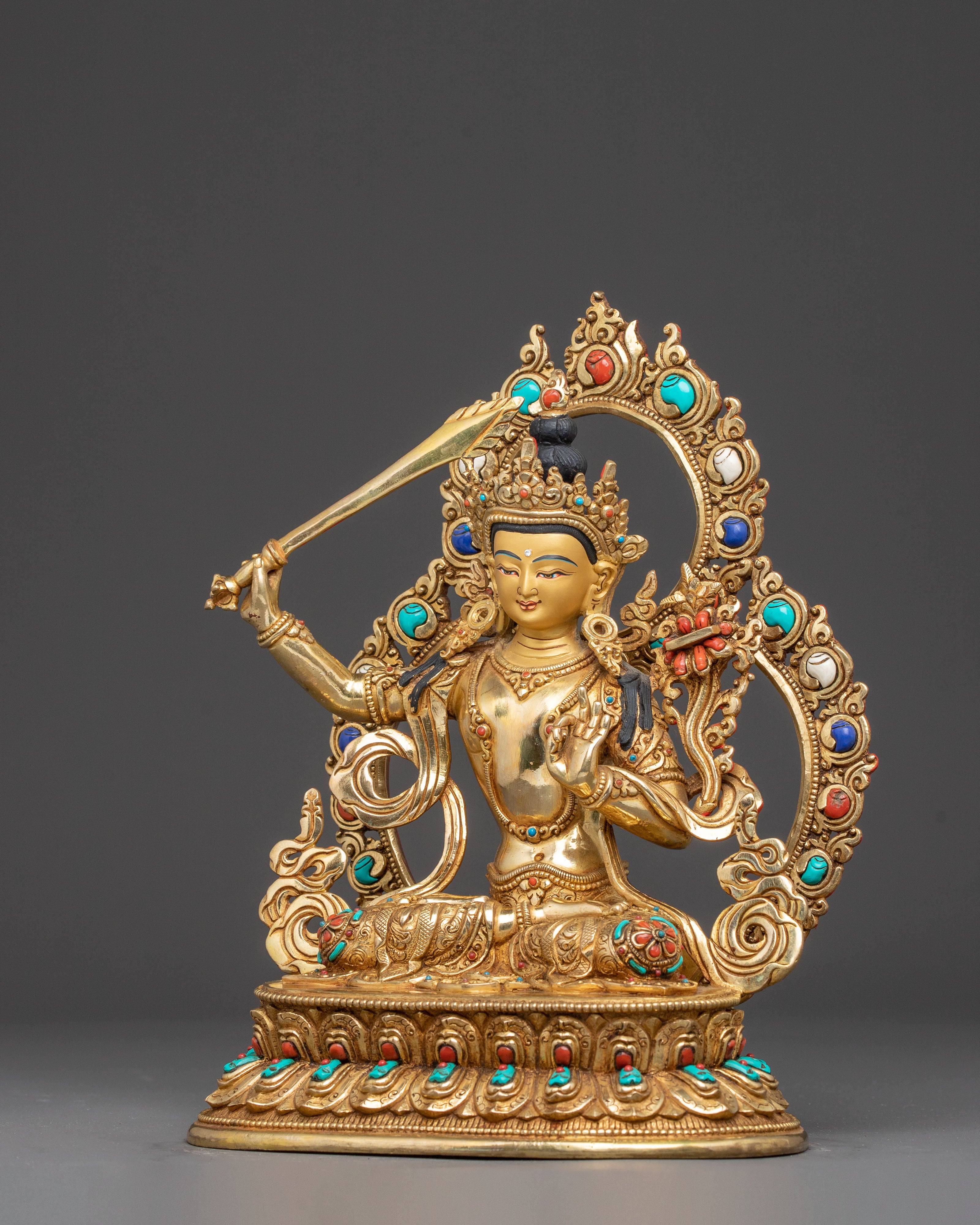 Wisdom Icon Manjushri Copper Statue | Meditation Decor