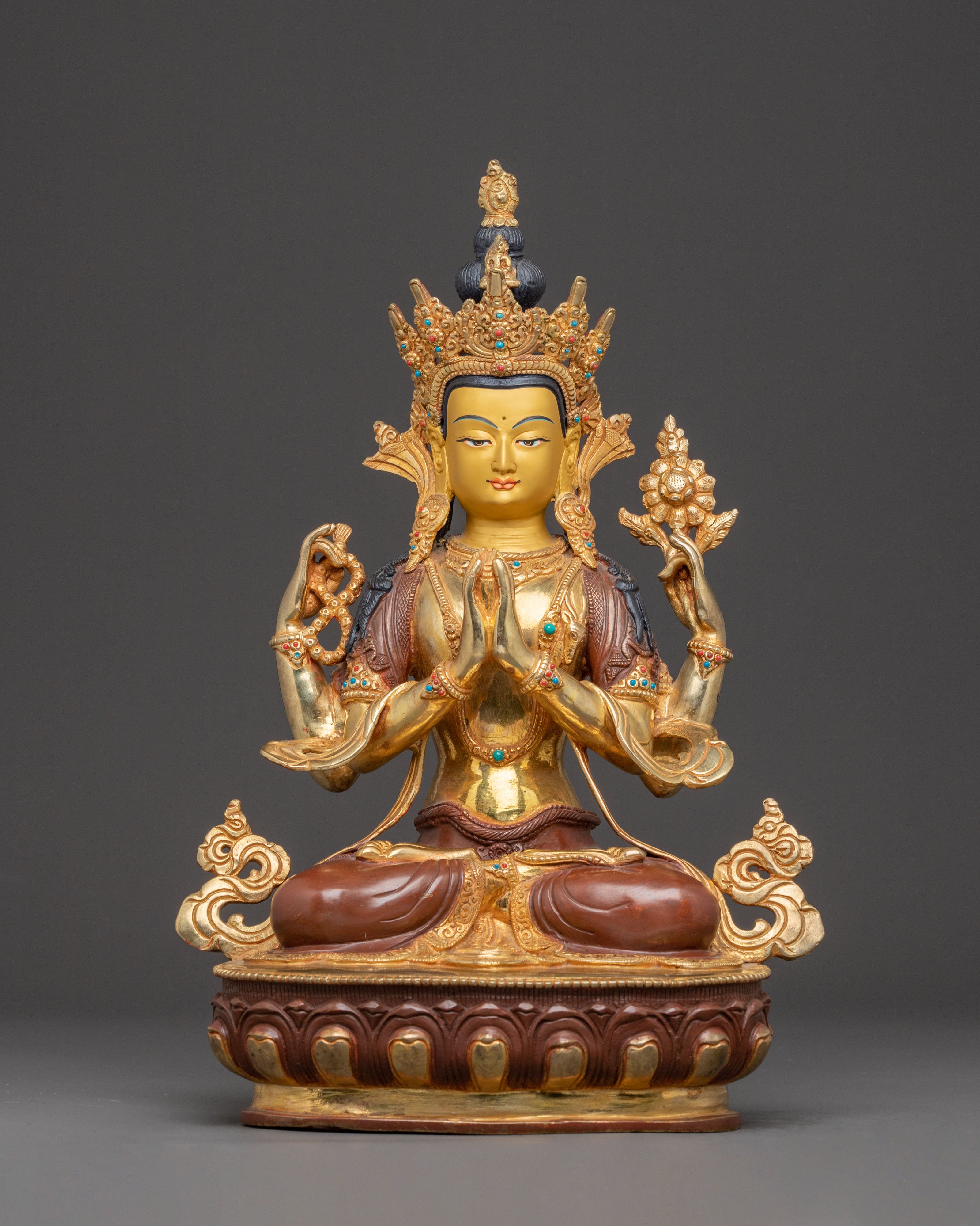 Golden Statue Set of Buddha Dharma and Sangha | Buddhist Spiritual Decor