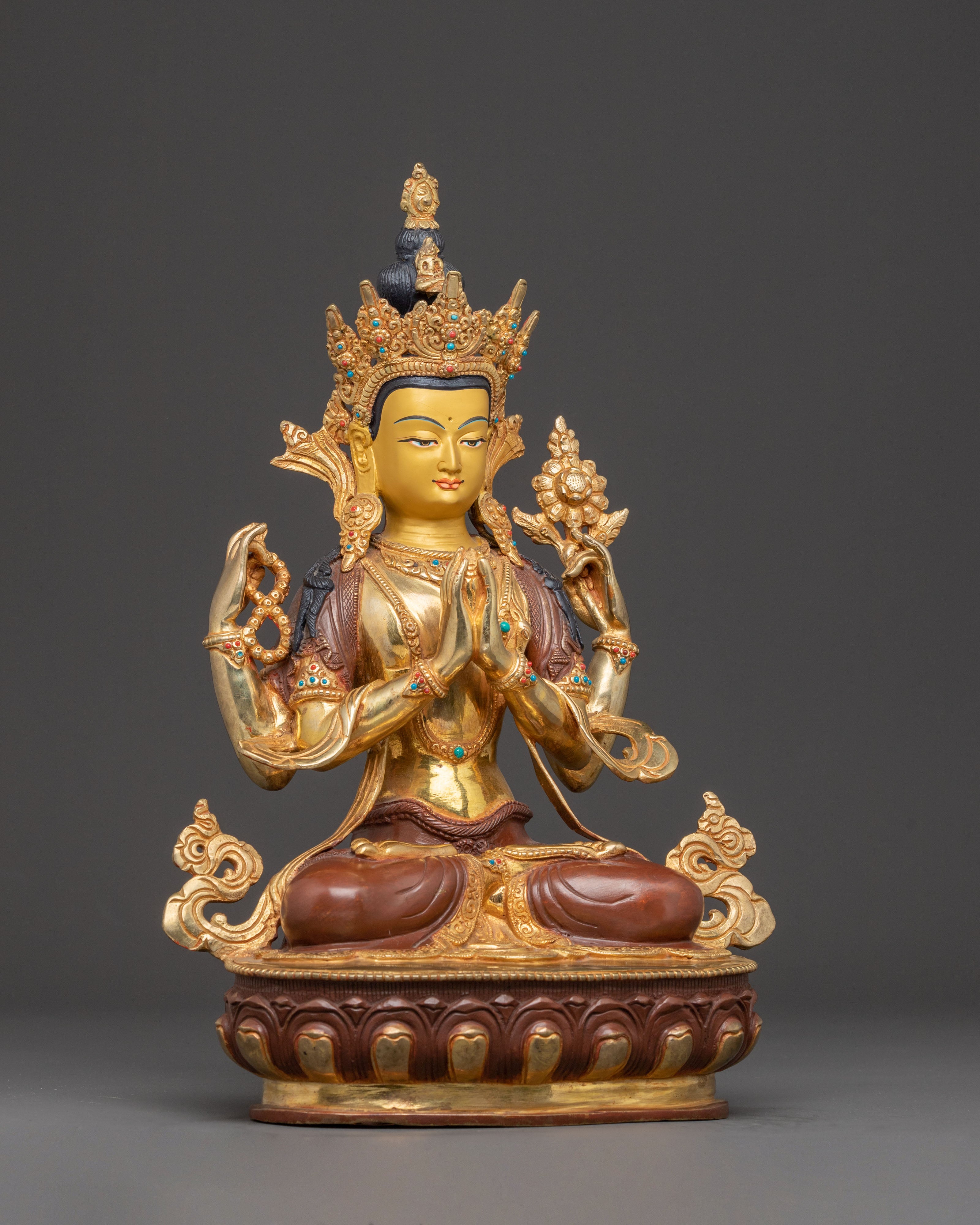 Golden Statue Set of Buddha Dharma and Sangha | Buddhist Spiritual Decor