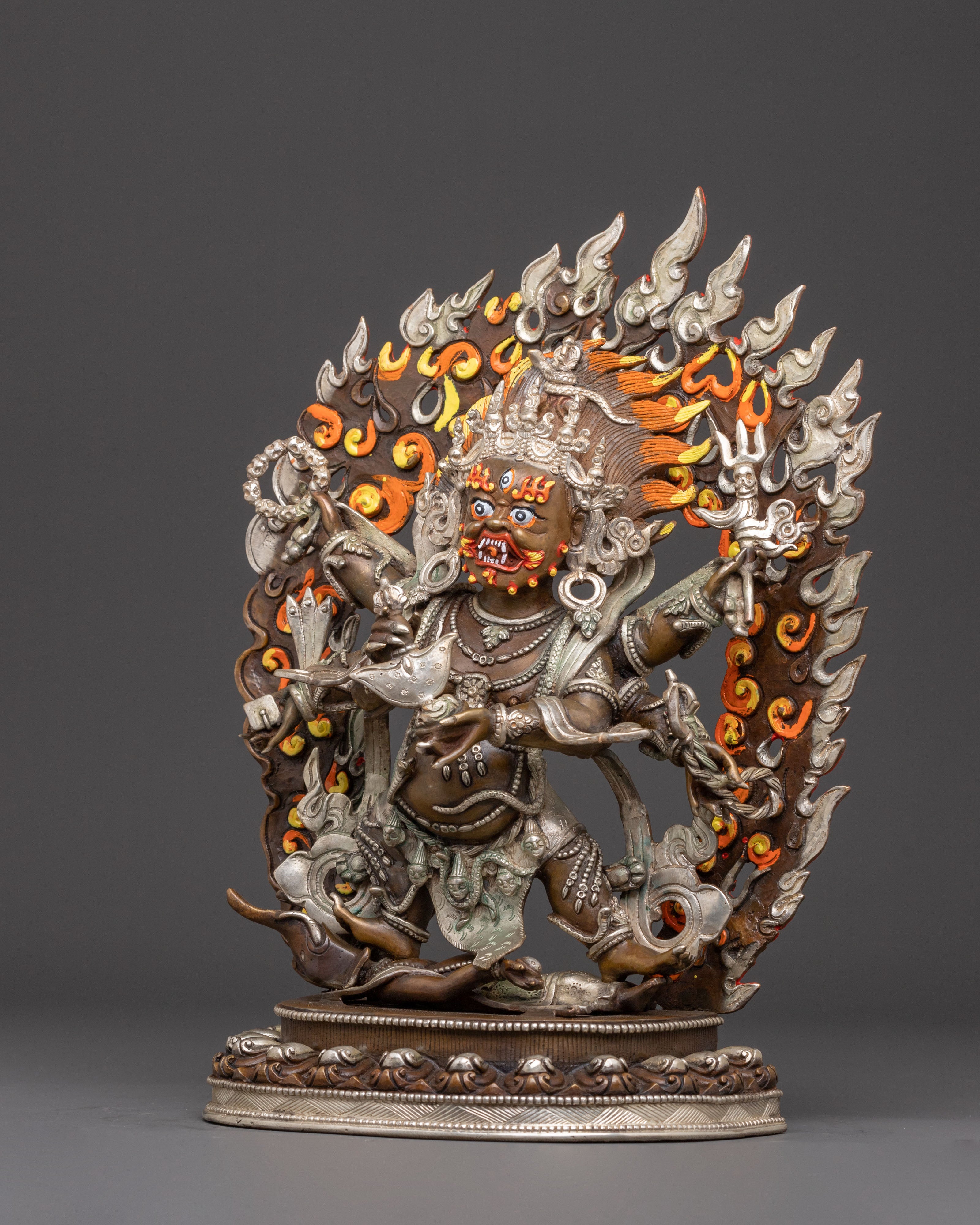 Handcrafted Six-Armed Mahakala Oxidized Statue | Protector of Dharma