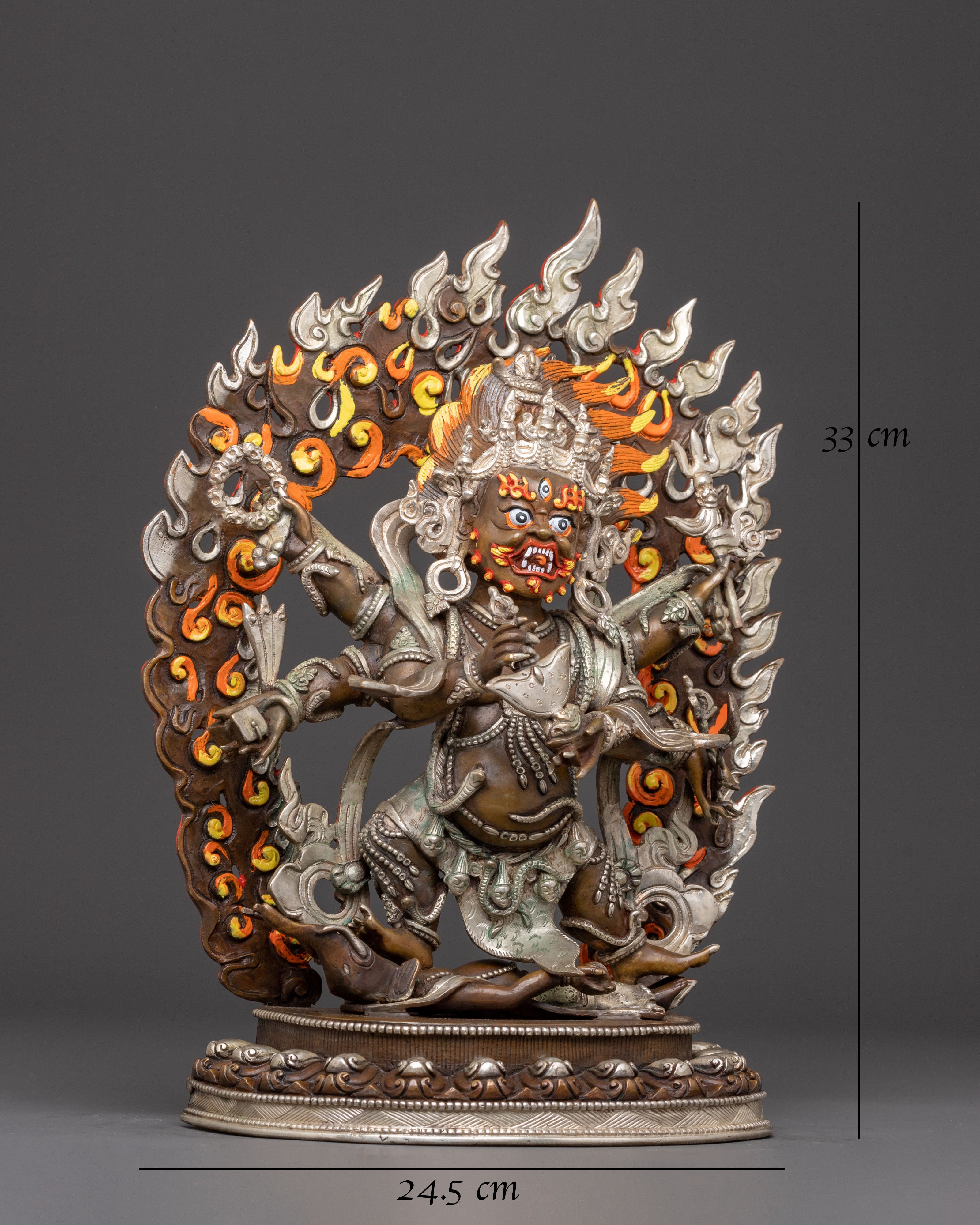 Handcrafted Six-Armed Mahakala Oxidized Statue | Protector of Dharma