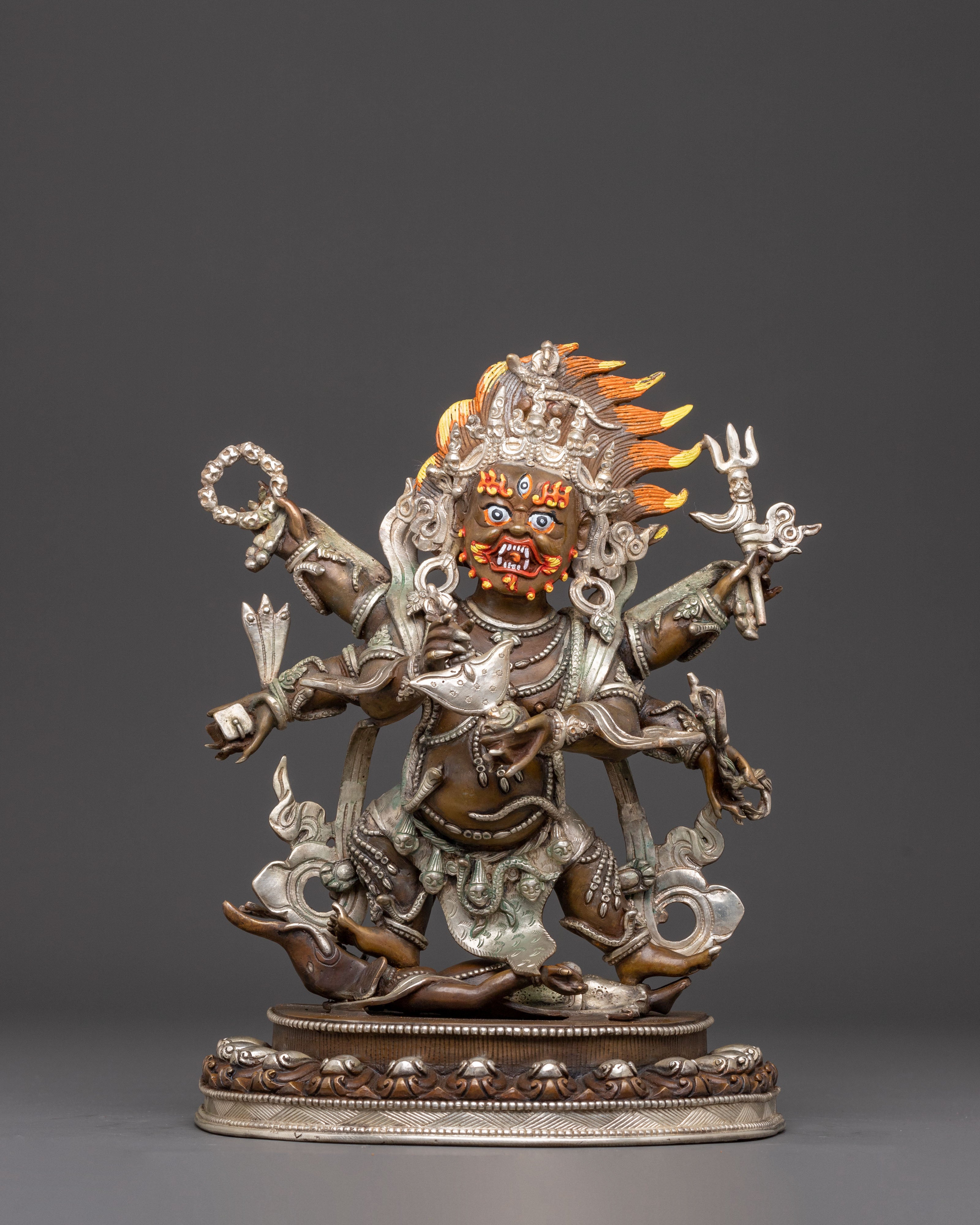 Handcrafted Six-Armed Mahakala Oxidized Statue | Protector of Dharma